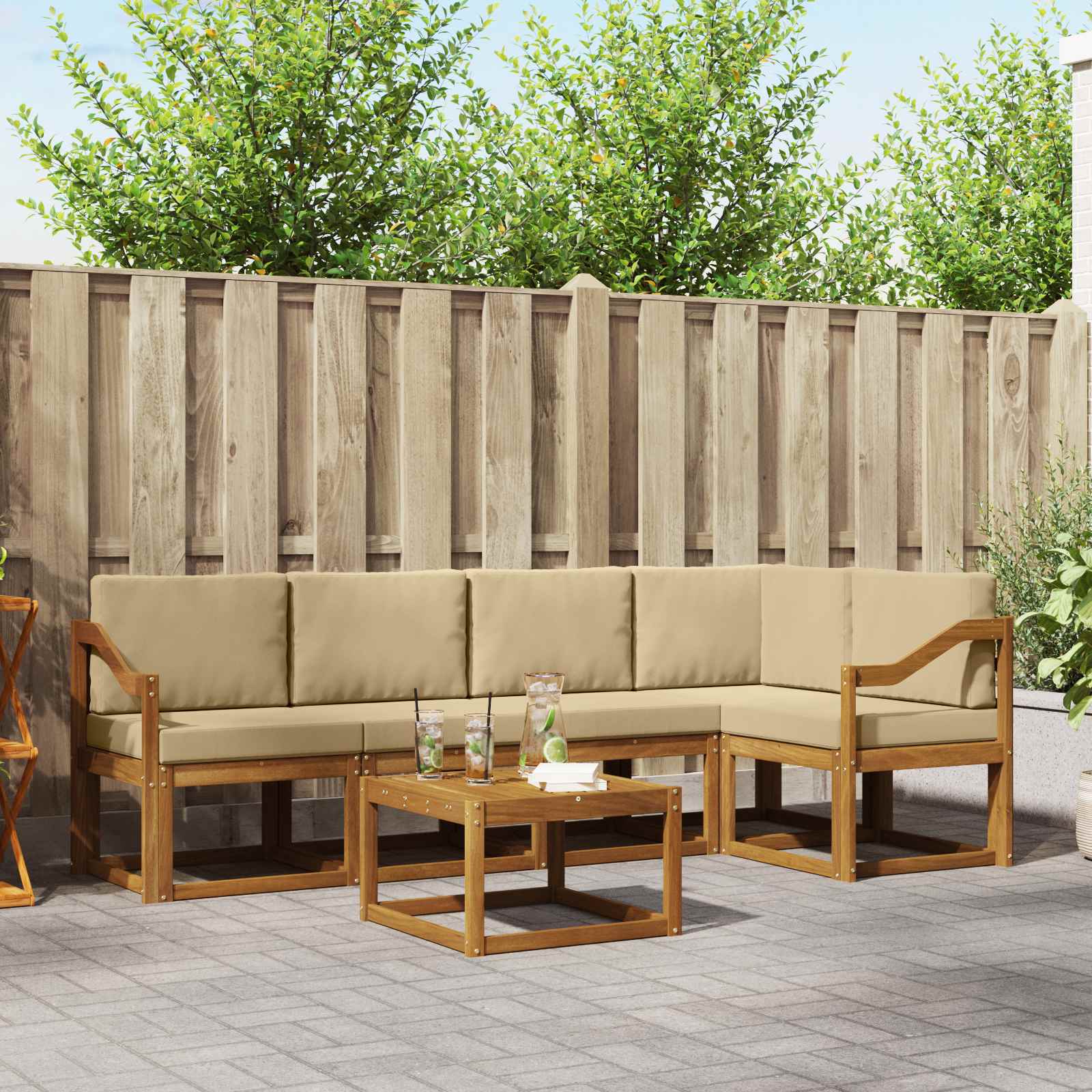 Set vanjskih sofa s jastukom 6 pcs Prirodna i bež