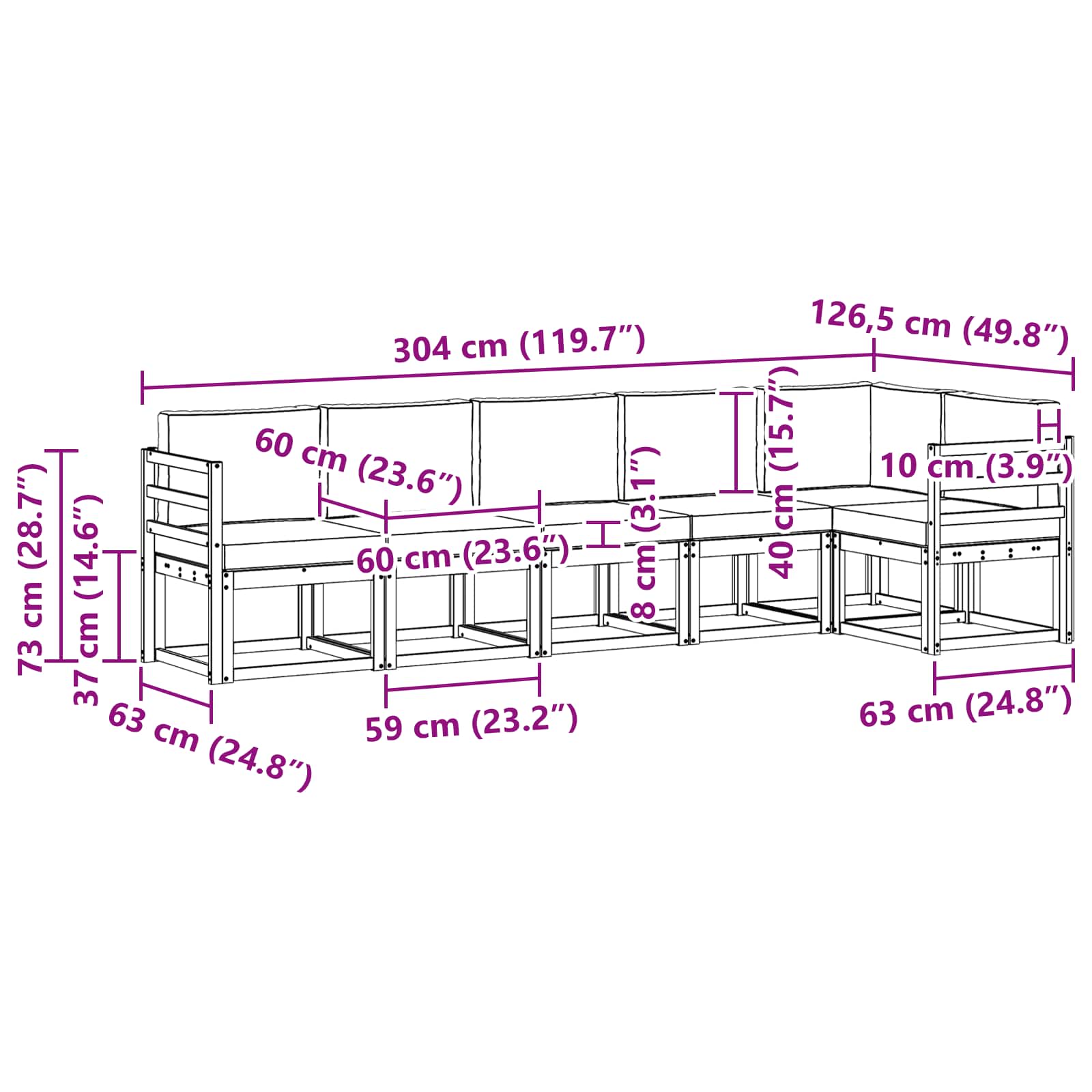Set vanjskih sofa s jastukom 6 pcs Prirodna i bež