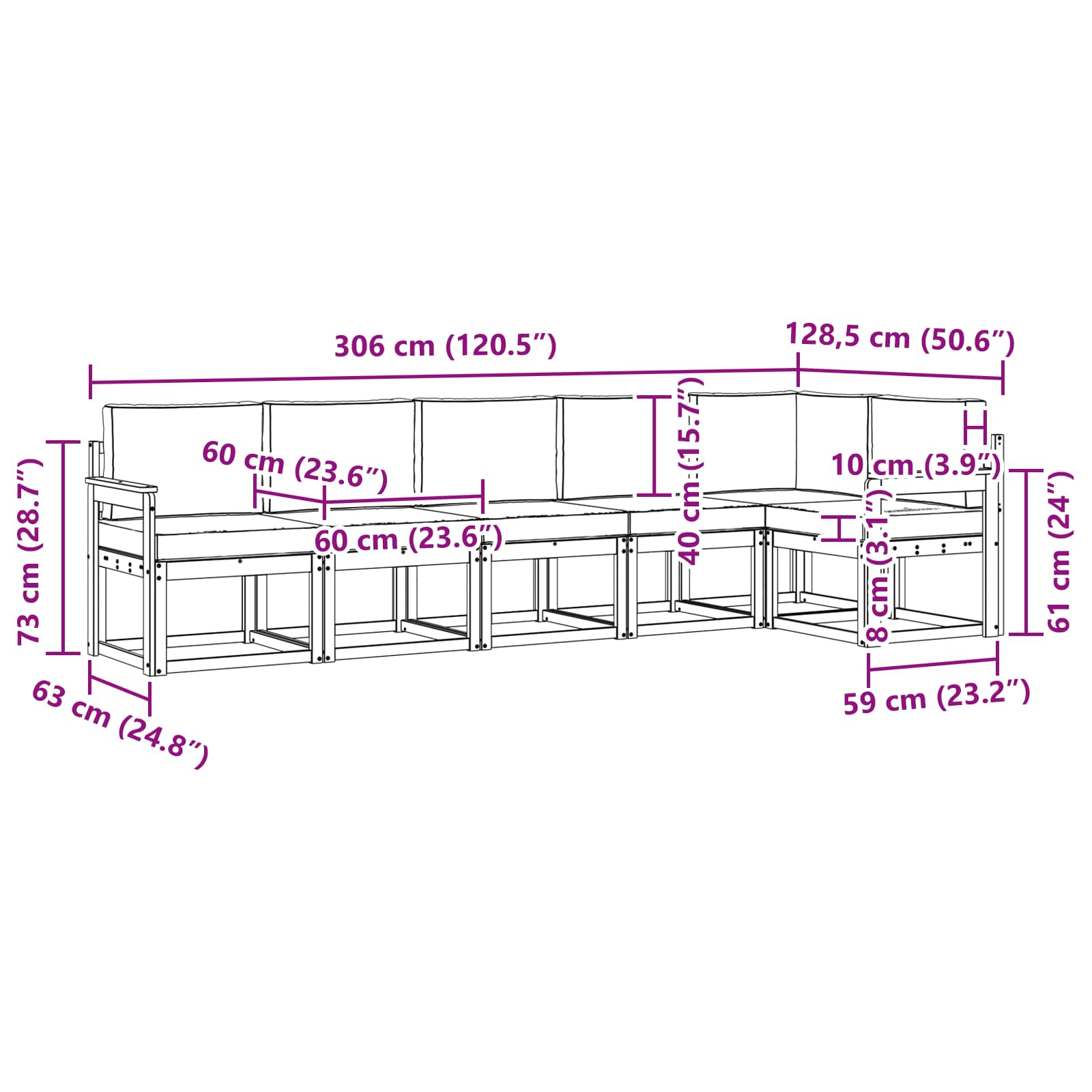 Set vanjskih sofa s jastukom 6 pcs Prirodna i antracit