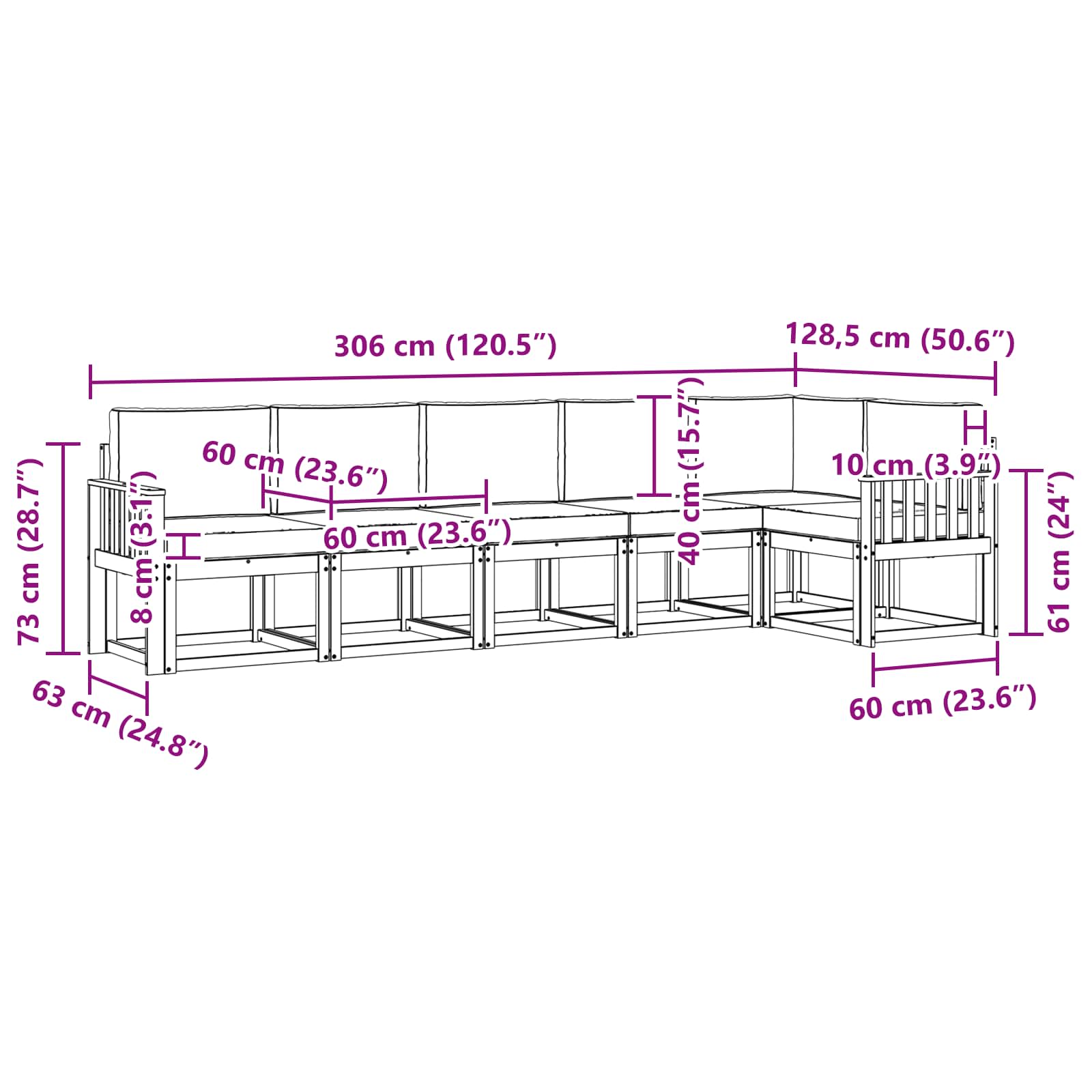 Set vanjskih sofa s jastukom 6 pcs Prirodna i bež
