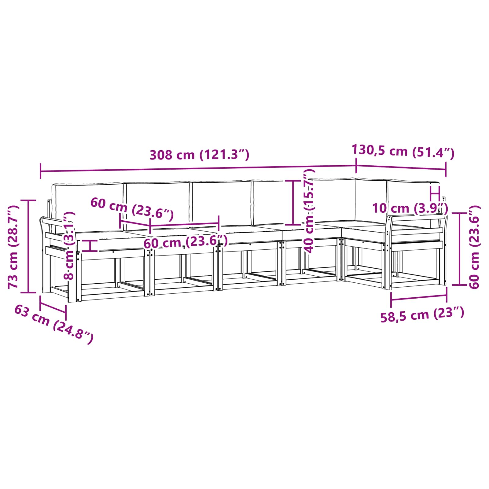 Set vanjskih sofa s jastukom 6 pcs Prirodna i bež
