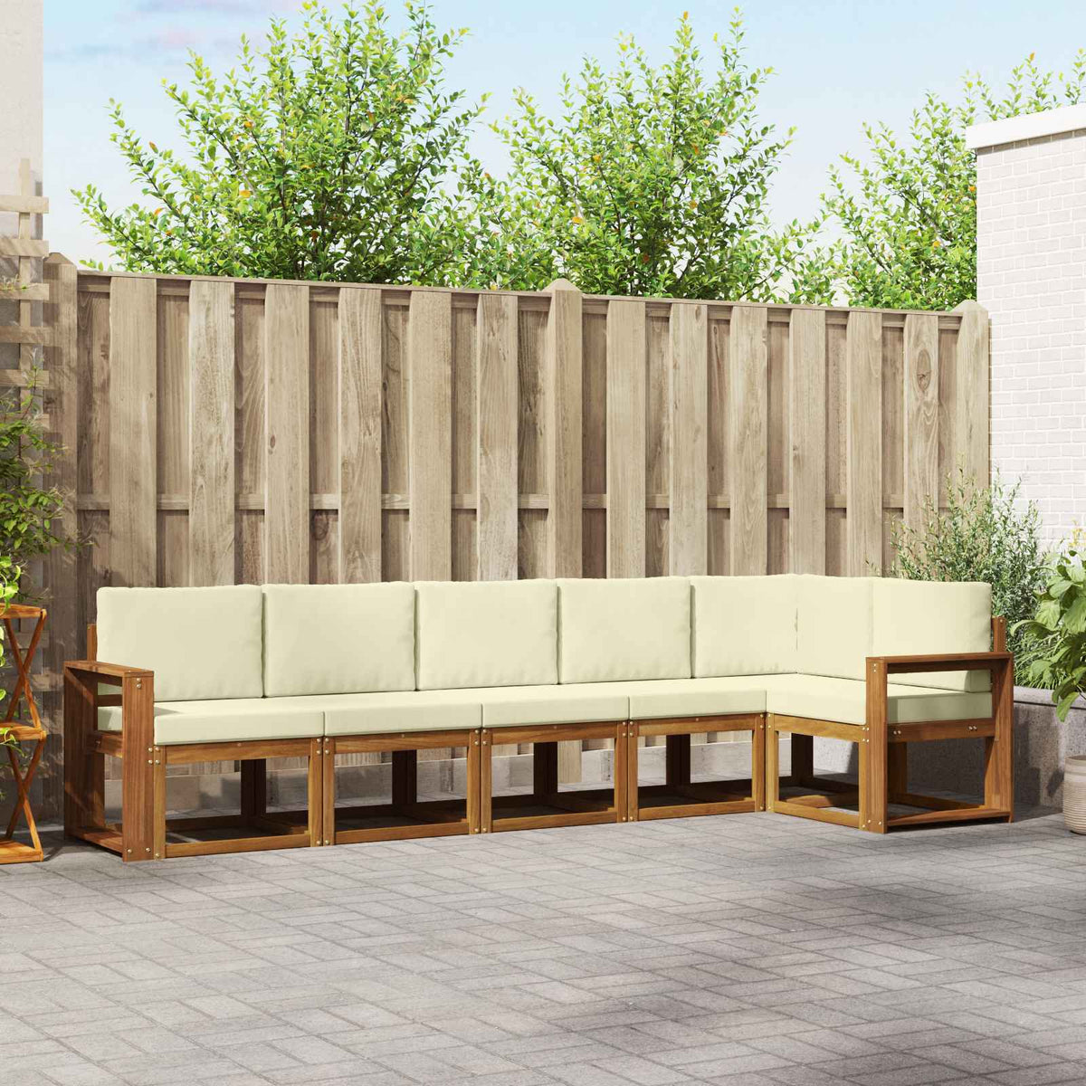 Set vanjskih sofa 6 kom. Prirodna i krem Smeđa 310 x 132,5 x 73 cm