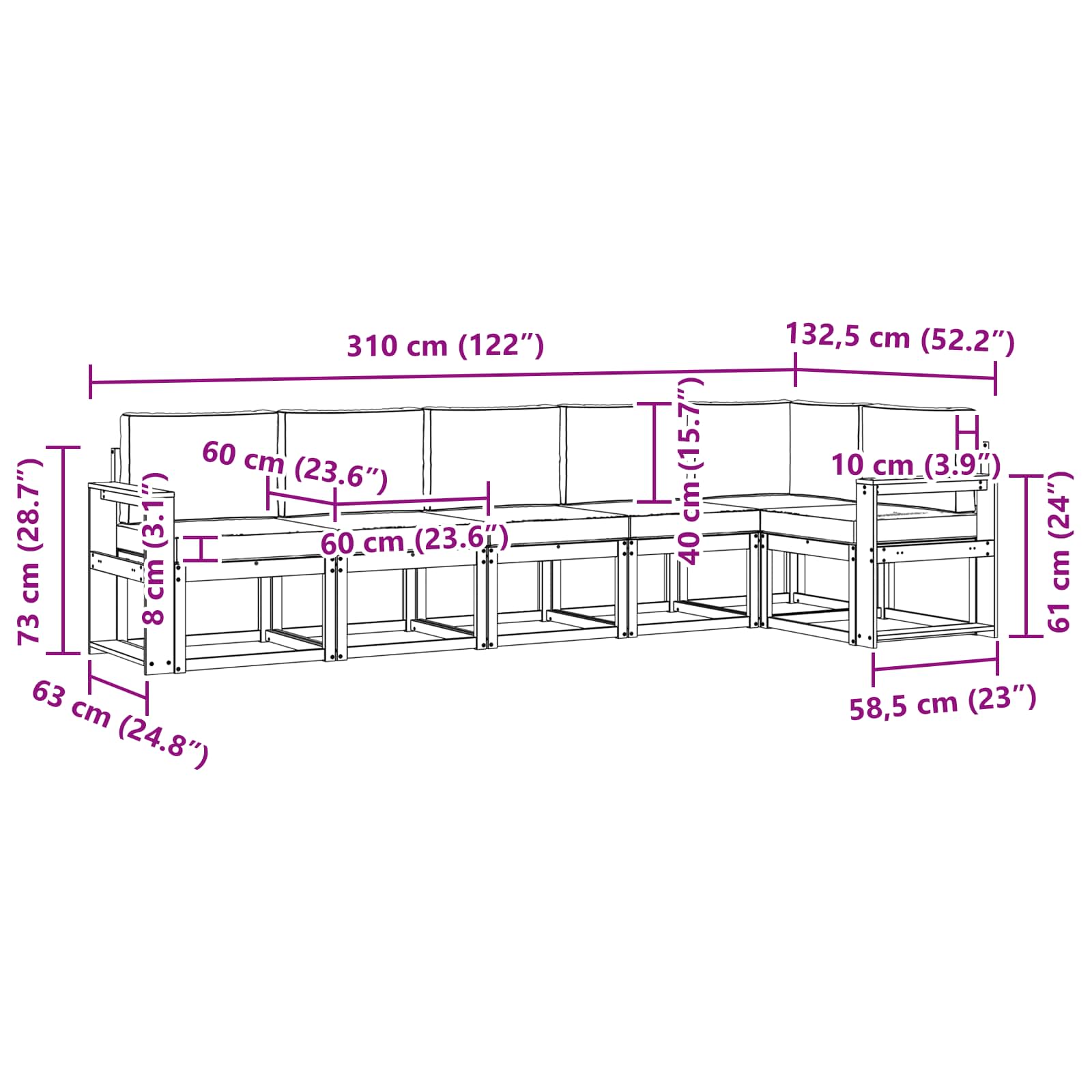 Set vanjskih sofa s jastukom 6 pcs Prirodna i antracit