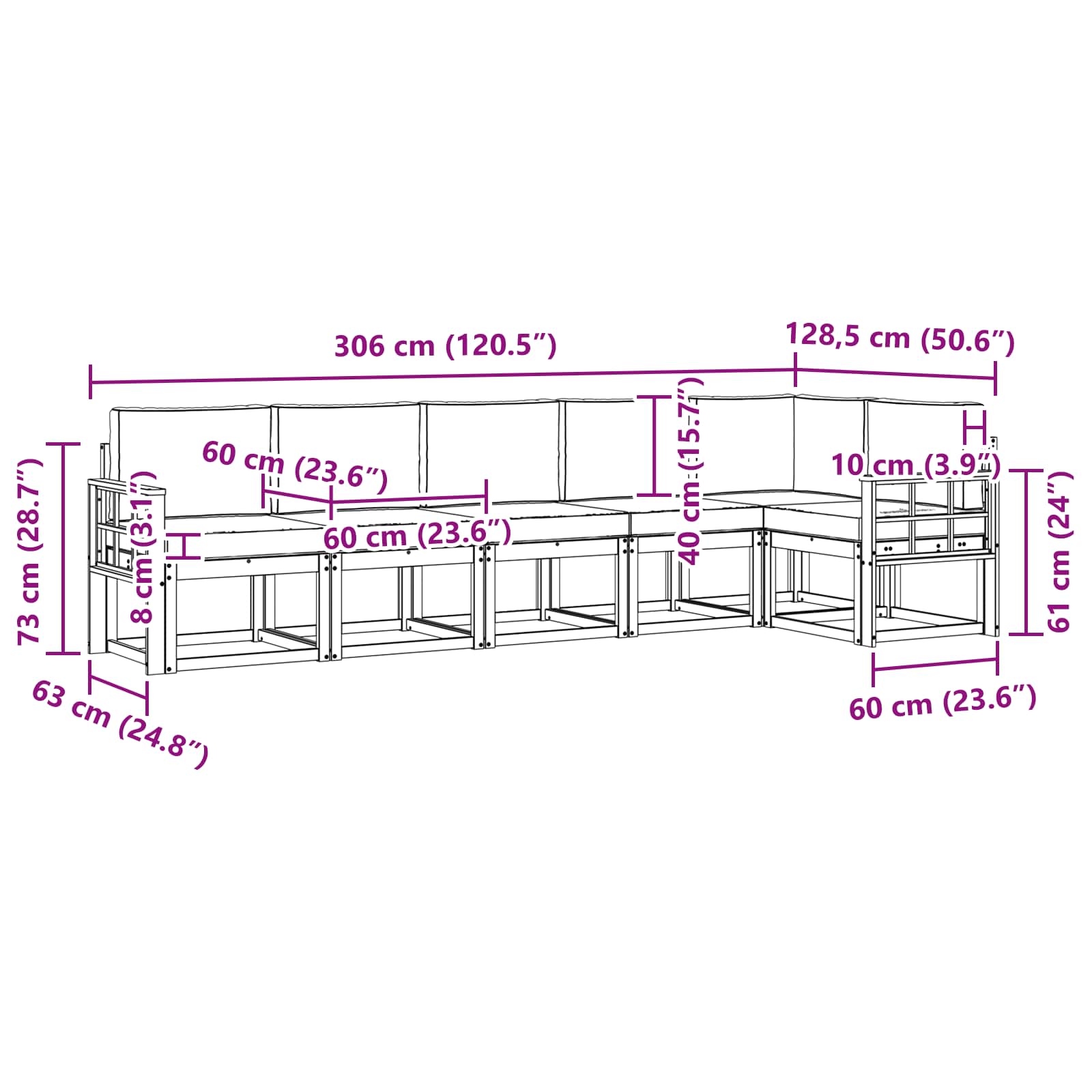 Set vanjskih sofa s jastukom 6 pcs Prirodna i antracit