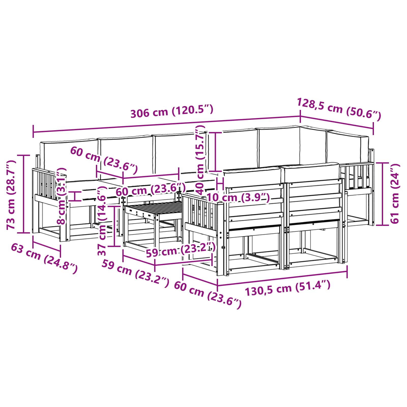 Set vanjskih sofa s jastukom 9 pcs Prirodna i bež