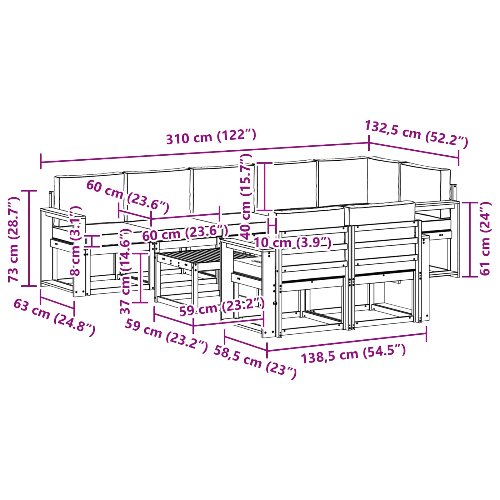 Set vanjskih sofa s jastukom 9 pcs Prirodna i bež