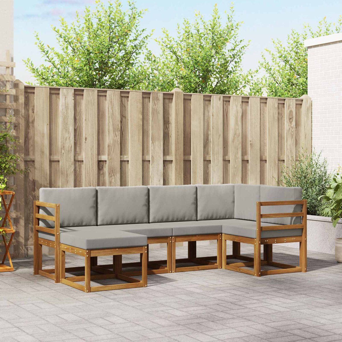 Set vanjskih sofa 6 kom. Prirodna i svijetlo siva Smeđa 245 x 126,5 x 73 cm