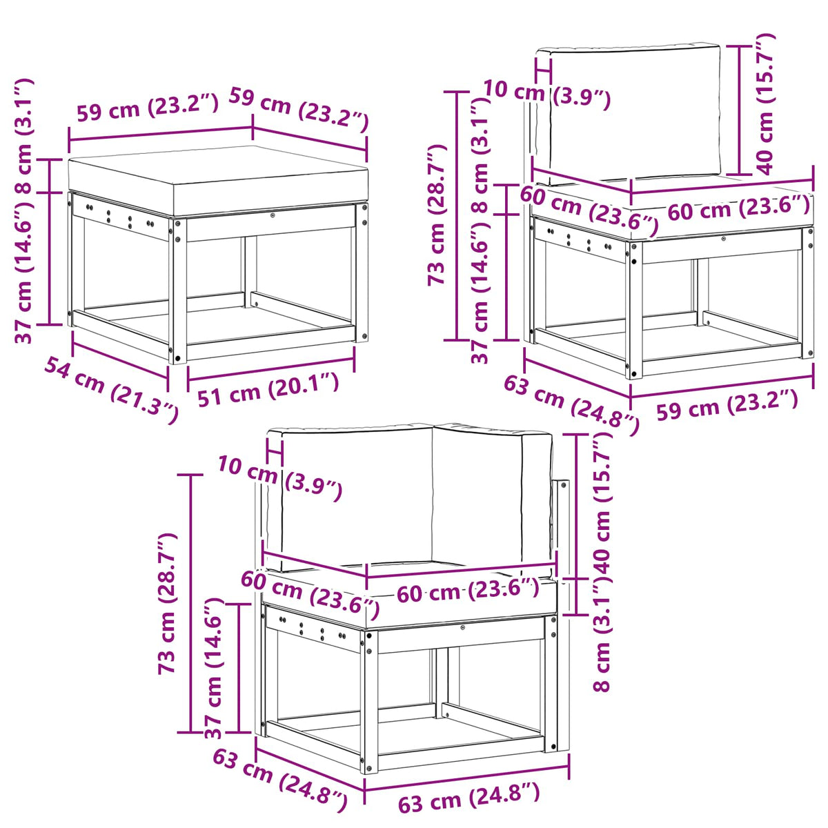 Set vanjskih sofa 6 kom. Prirodna i svijetlo siva Smeđa 245 x 126,5 x 73 cm