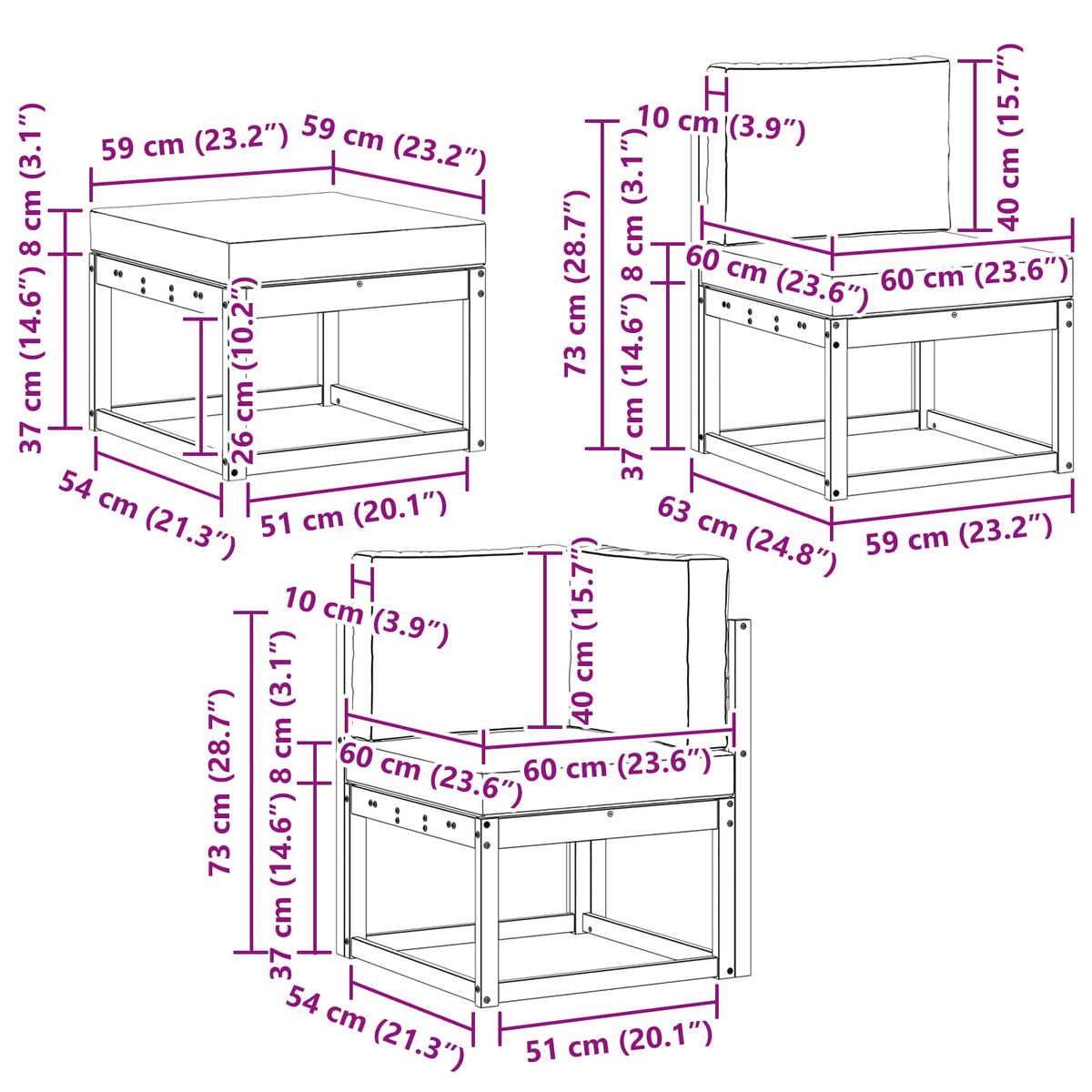 Set vanjskih sofa 6 kom. Prirodna i krem Smeđa 251 x 128,5 x 73 cm