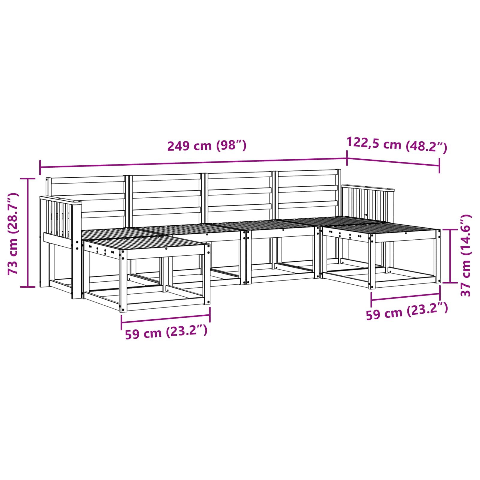 Set vanjskih sofa 6 pcs Prirodna Konstruirano drvo