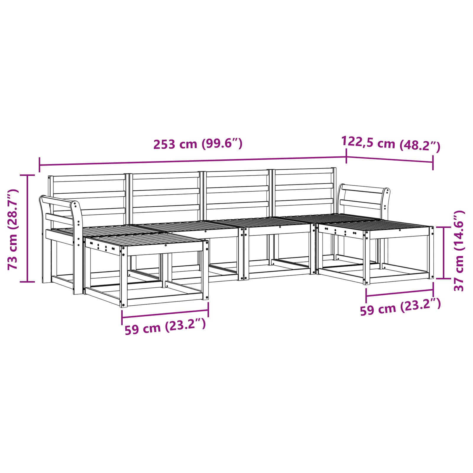Set vanjskih sofa 6 pcs Prirodna Konstruirano drvo