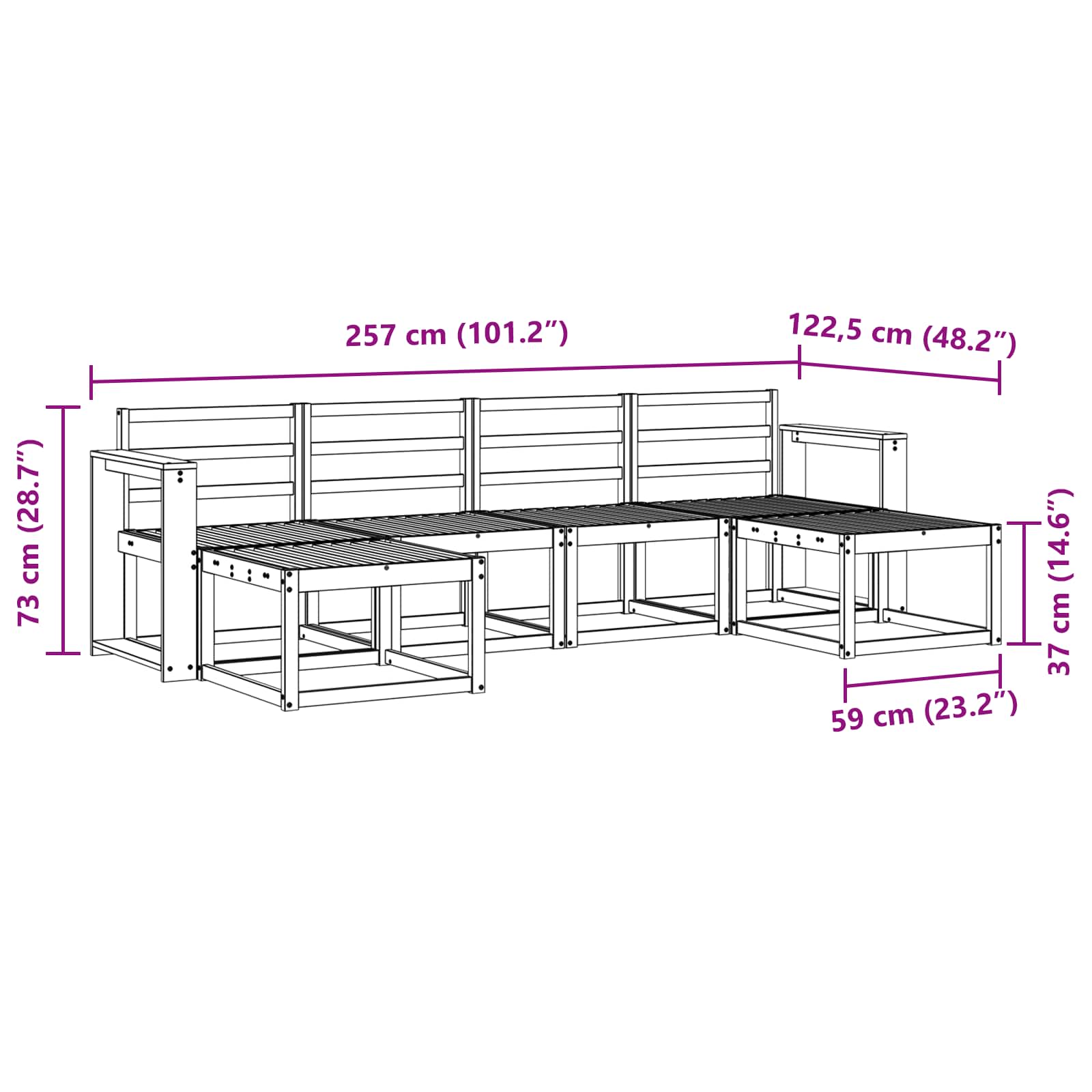 Set vanjskih sofa 6 pcs Prirodna Konstruirano drvo