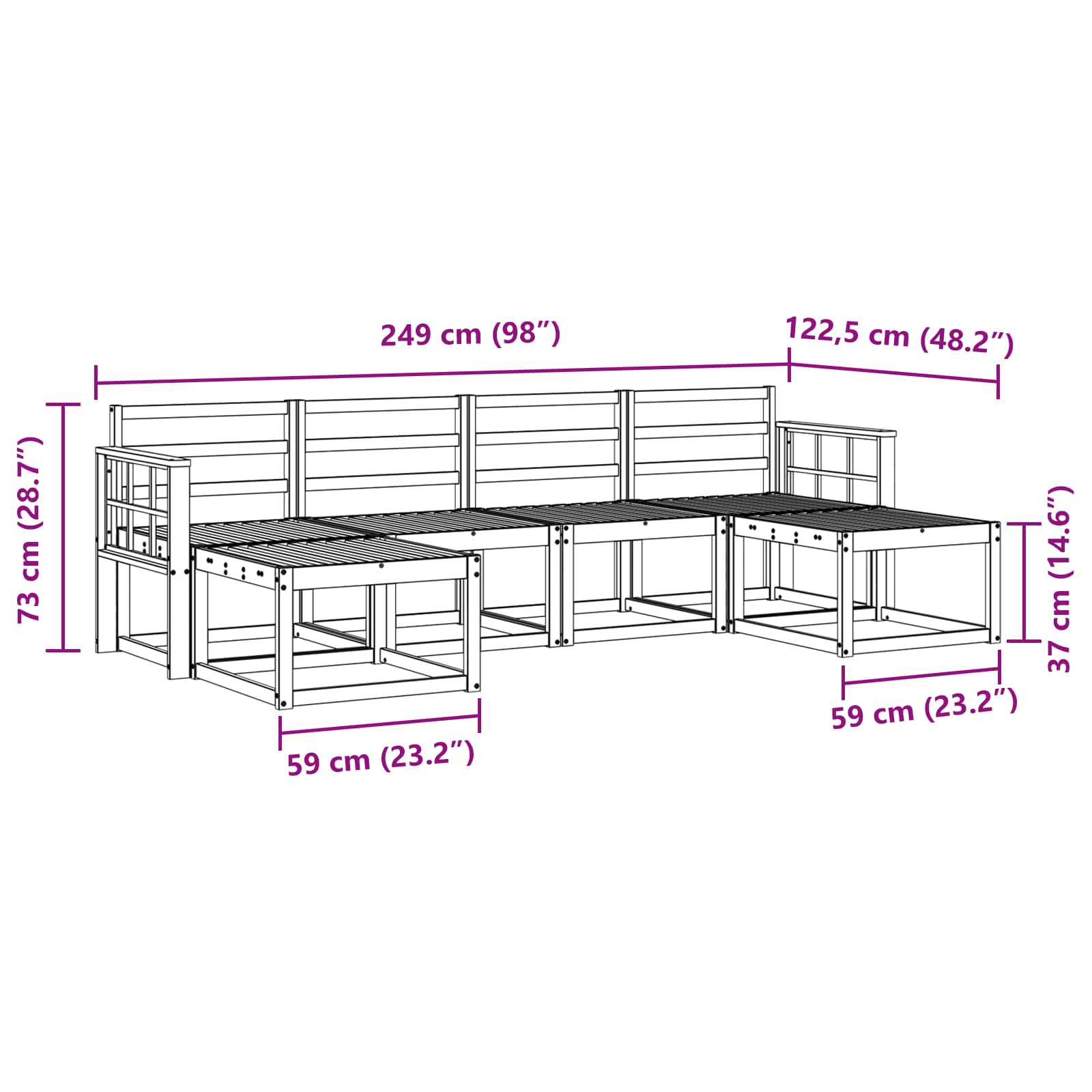 Set vanjskih sofa 6 pcs Prirodna Konstruirano drvo