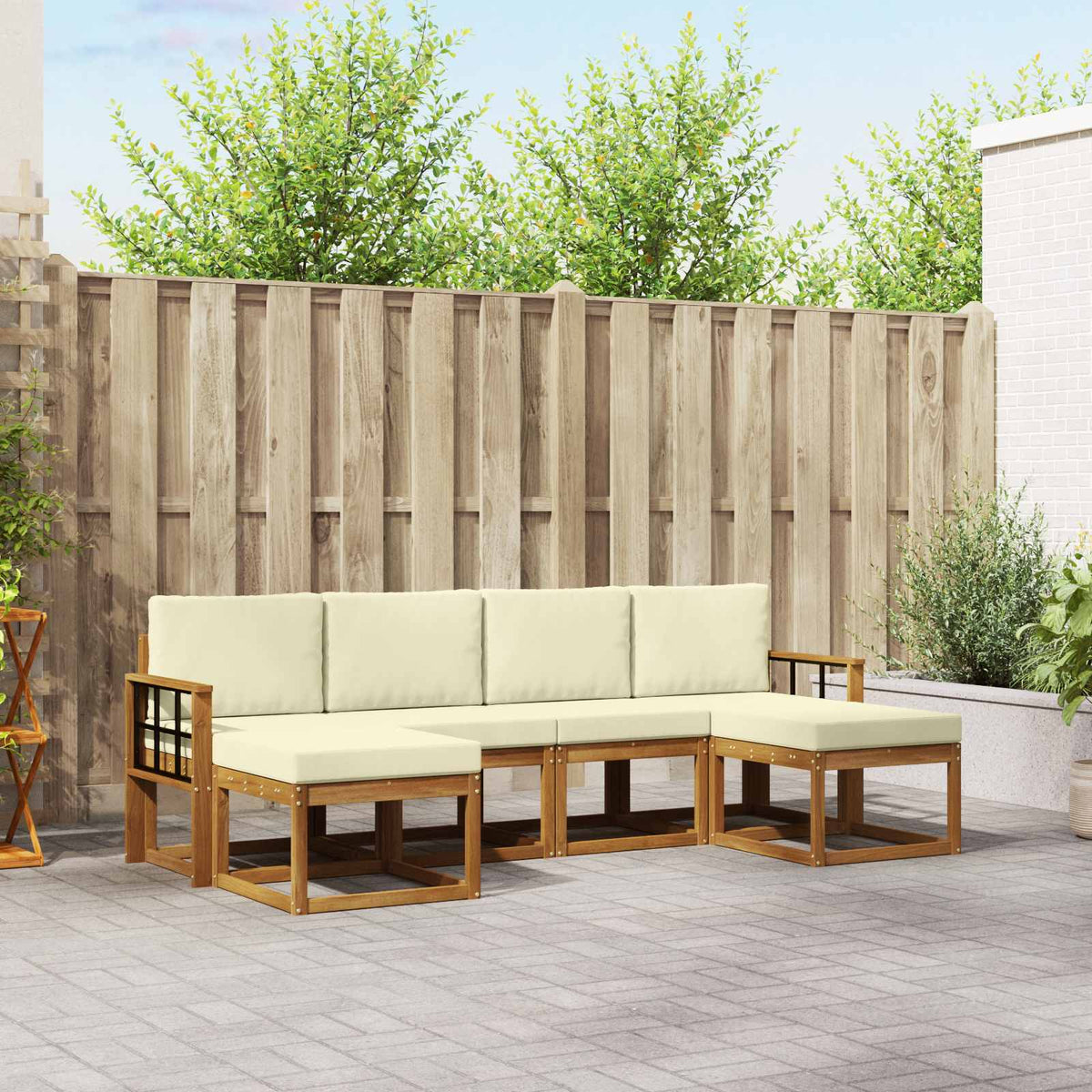 Set vanjskih sofa 6 kom. Prirodna i krem Smeđa 249 x 122,5 x 73 cm
