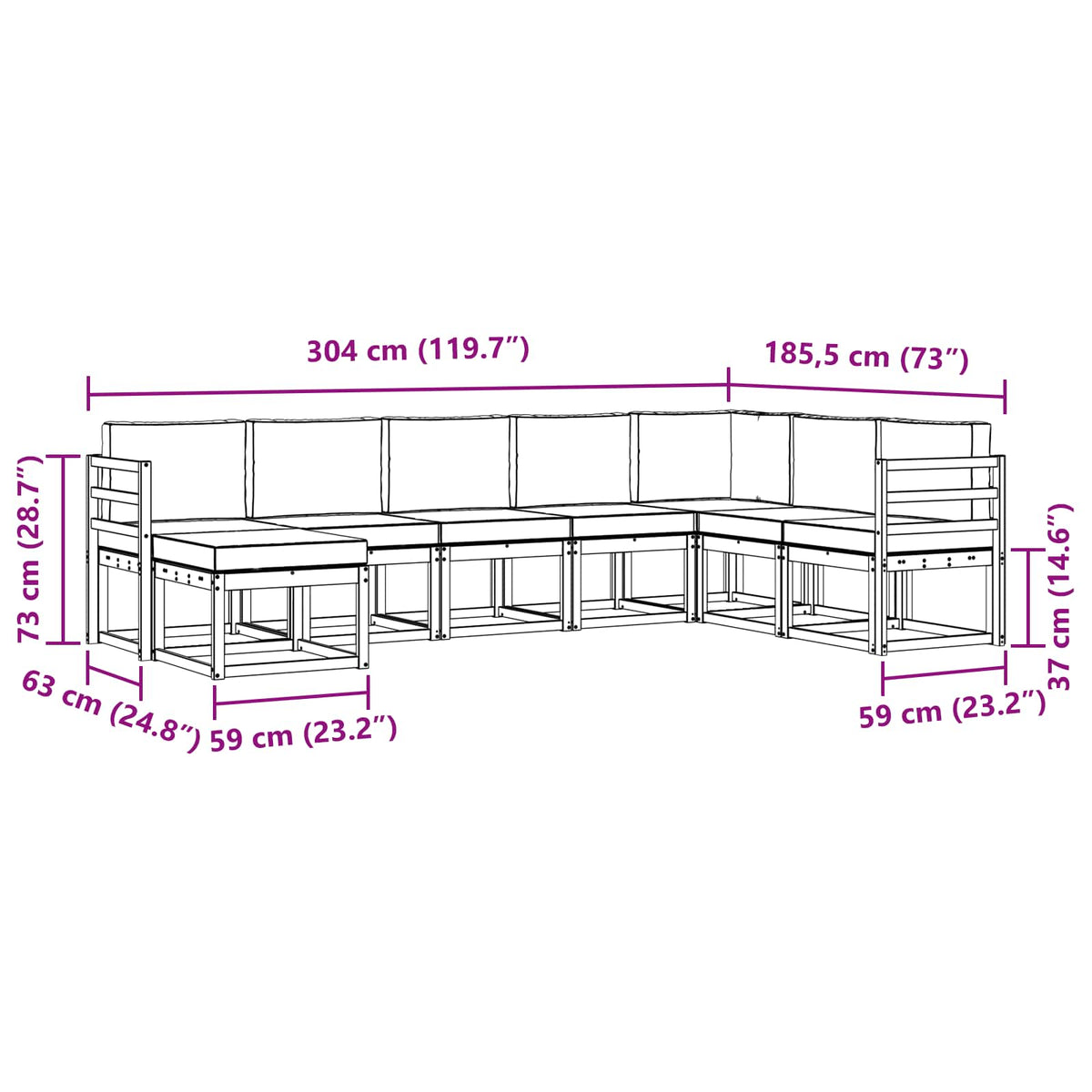 Set vanjskih sofa 8 kom. Prirodna i krem Smeđa 304 x 185,5 x 73 cm