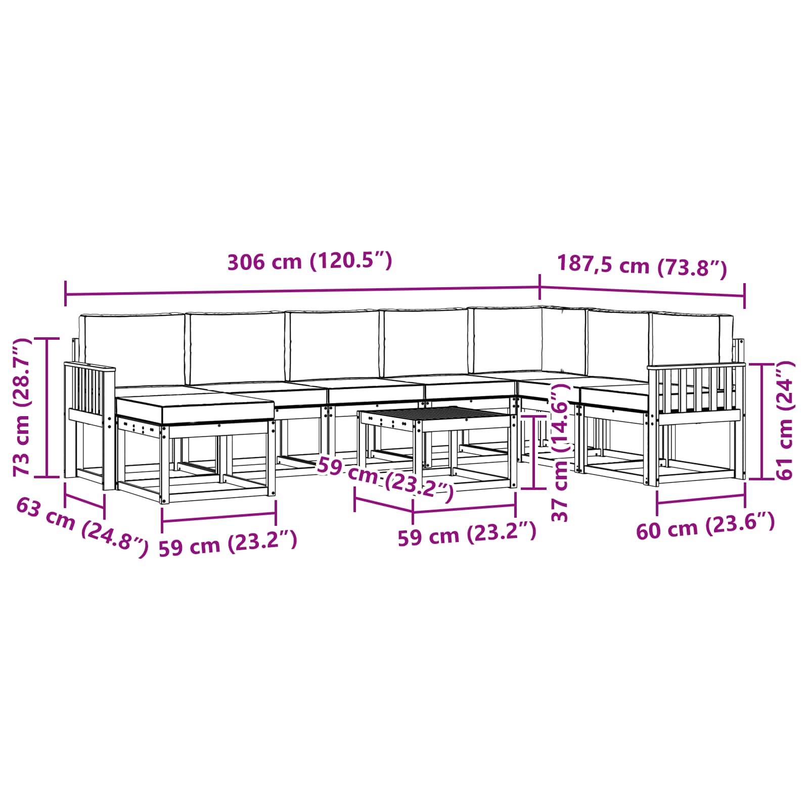 Set vanjskih sofa s jastukom 9 pcs Prirodna i bež