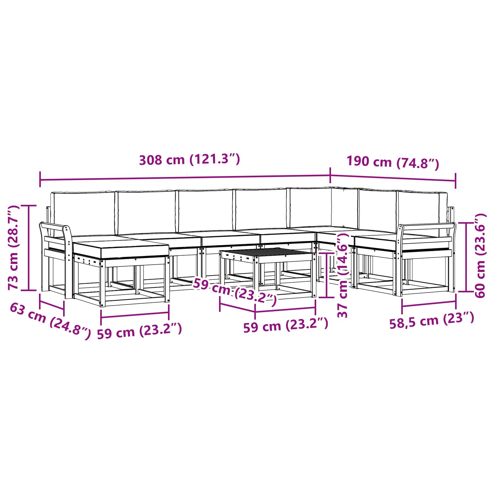 Set vanjskih sofa s jastukom 9 pcs Prirodna i bež