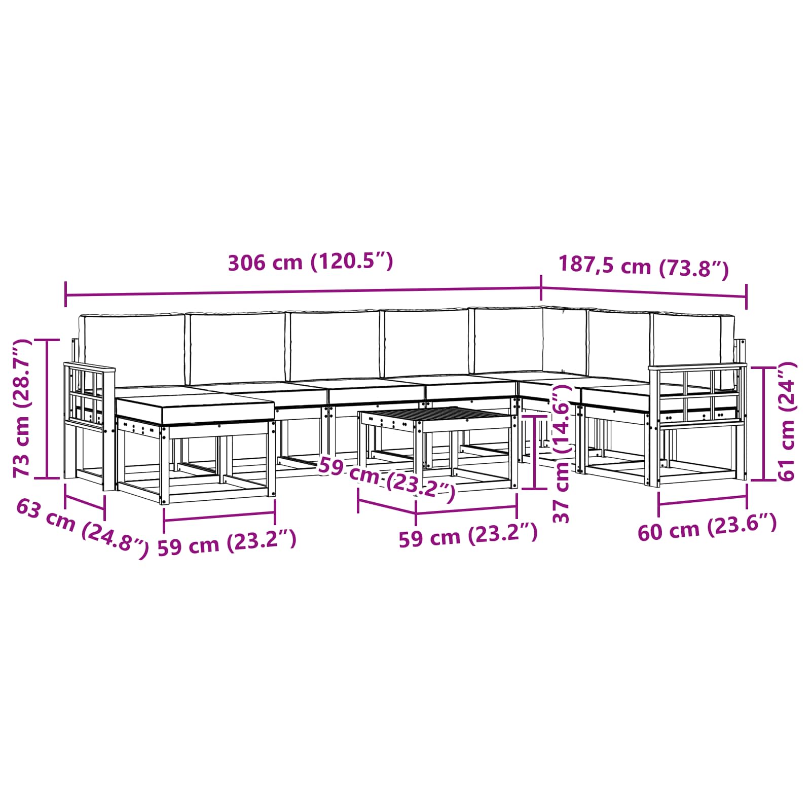 Set vanjskih sofa s jastukom 9 pcs Prirodna i bež