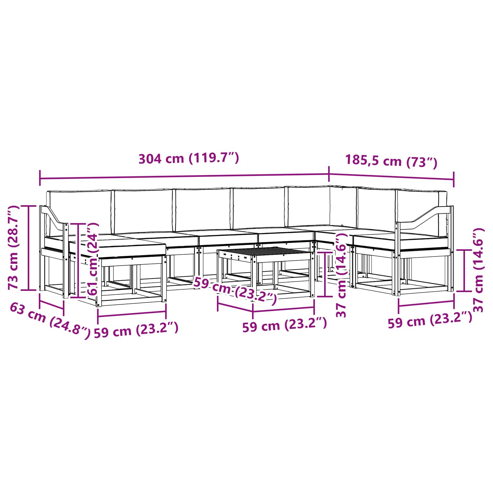 Set vanjskih sofa s jastukom 9 pcs Prirodna i bež