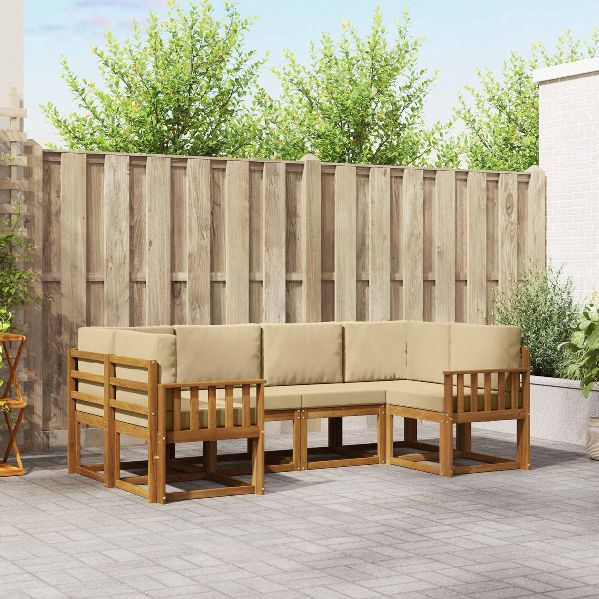 Set vanjskih sofa 6 kom. Prirodna i bež Smeđa 245 x 128,5 x 73 cm