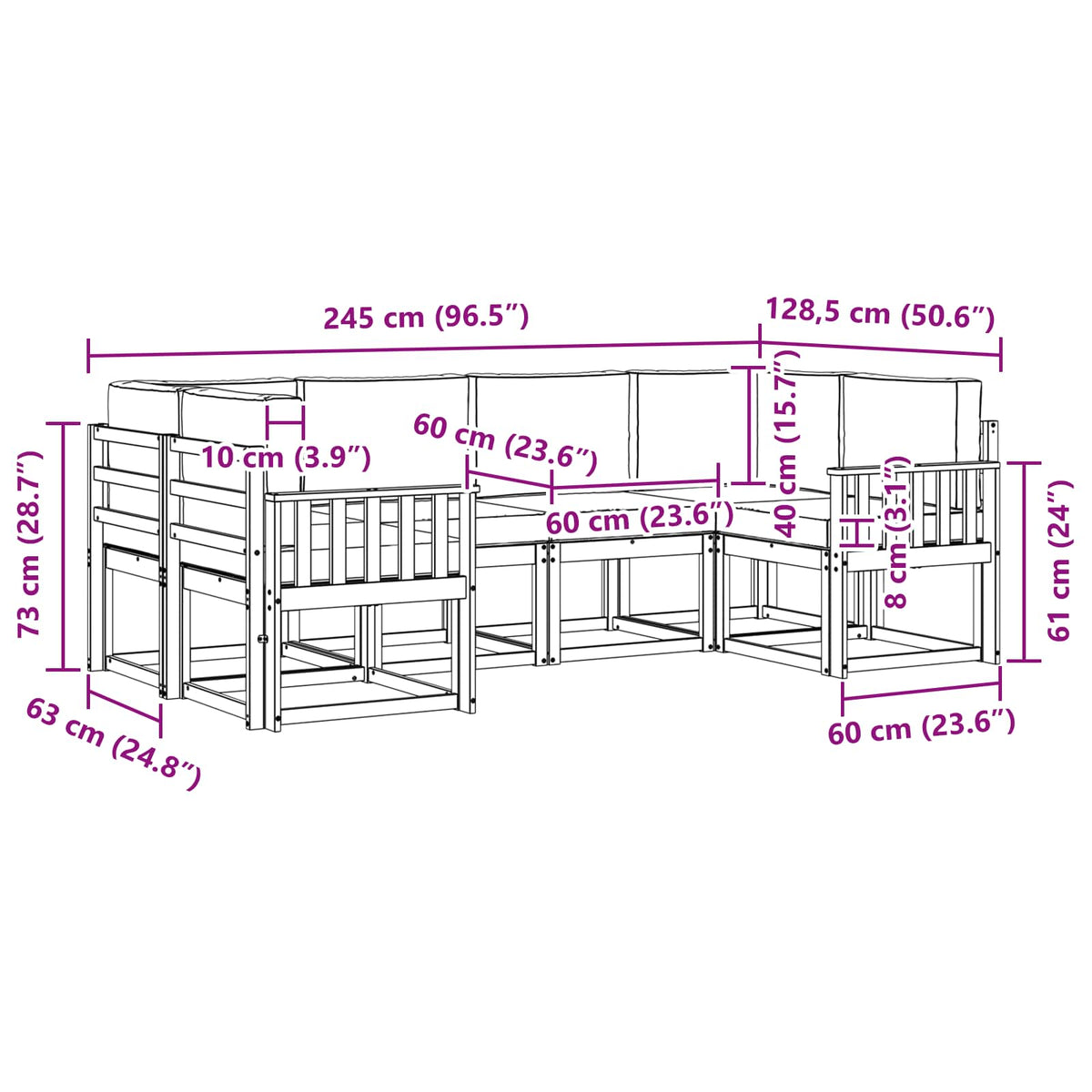 Set vanjskih sofa 6 kom. Prirodna i bež Smeđa 245 x 128,5 x 73 cm