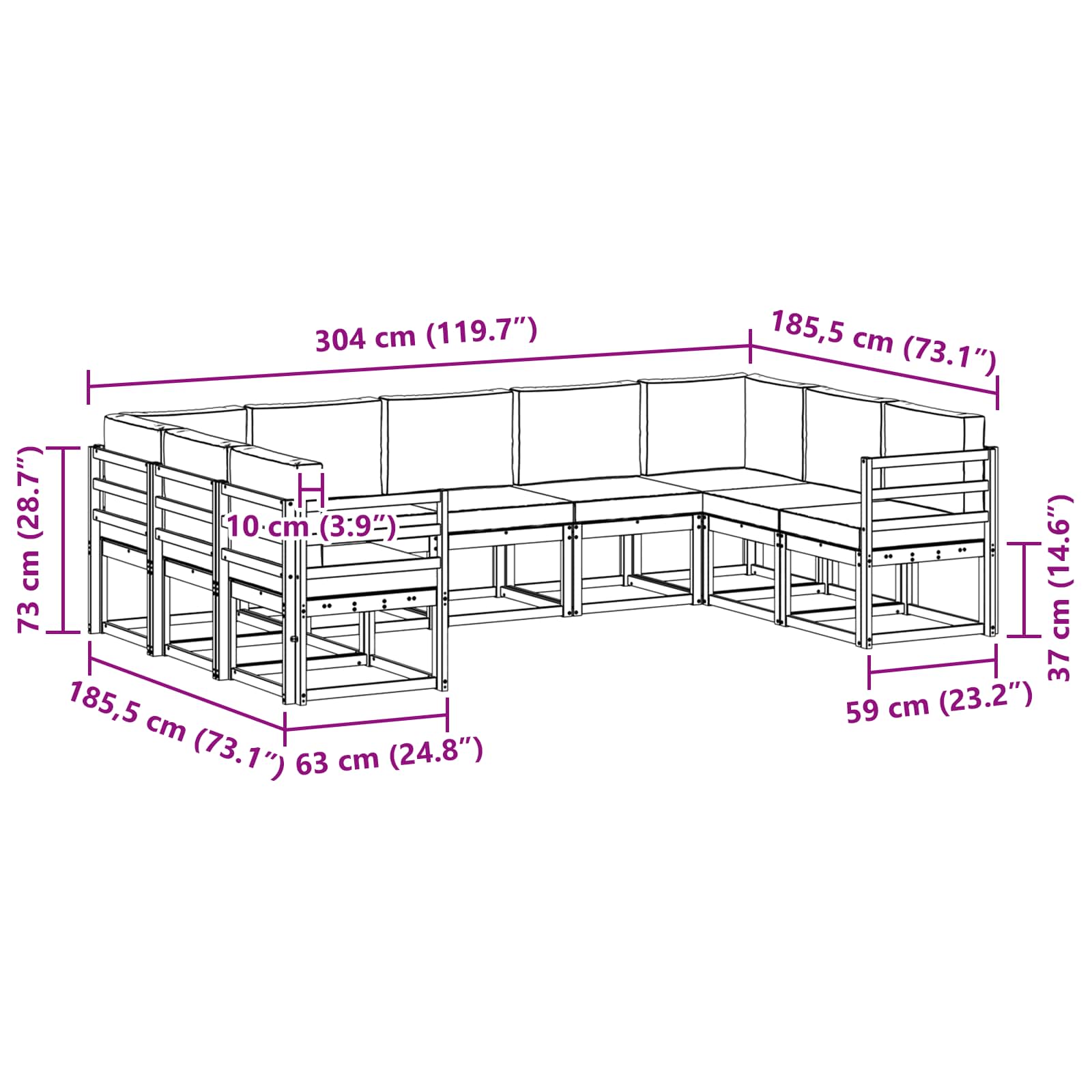 Set vanjskih sofa s jastukom 9 pcs Prirodna i bež