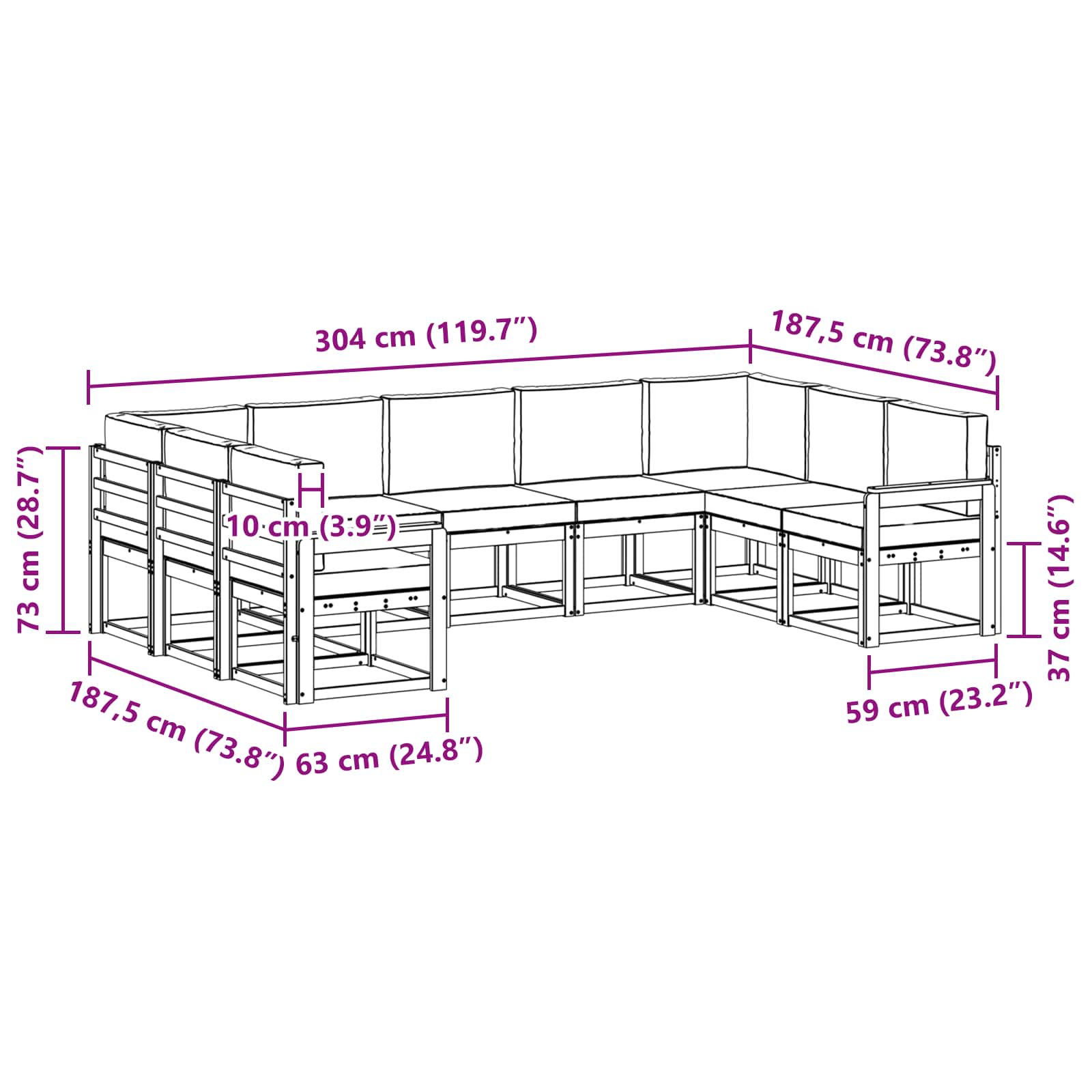Set vanjskih sofa s jastukom 9 pcs Prirodna i bež