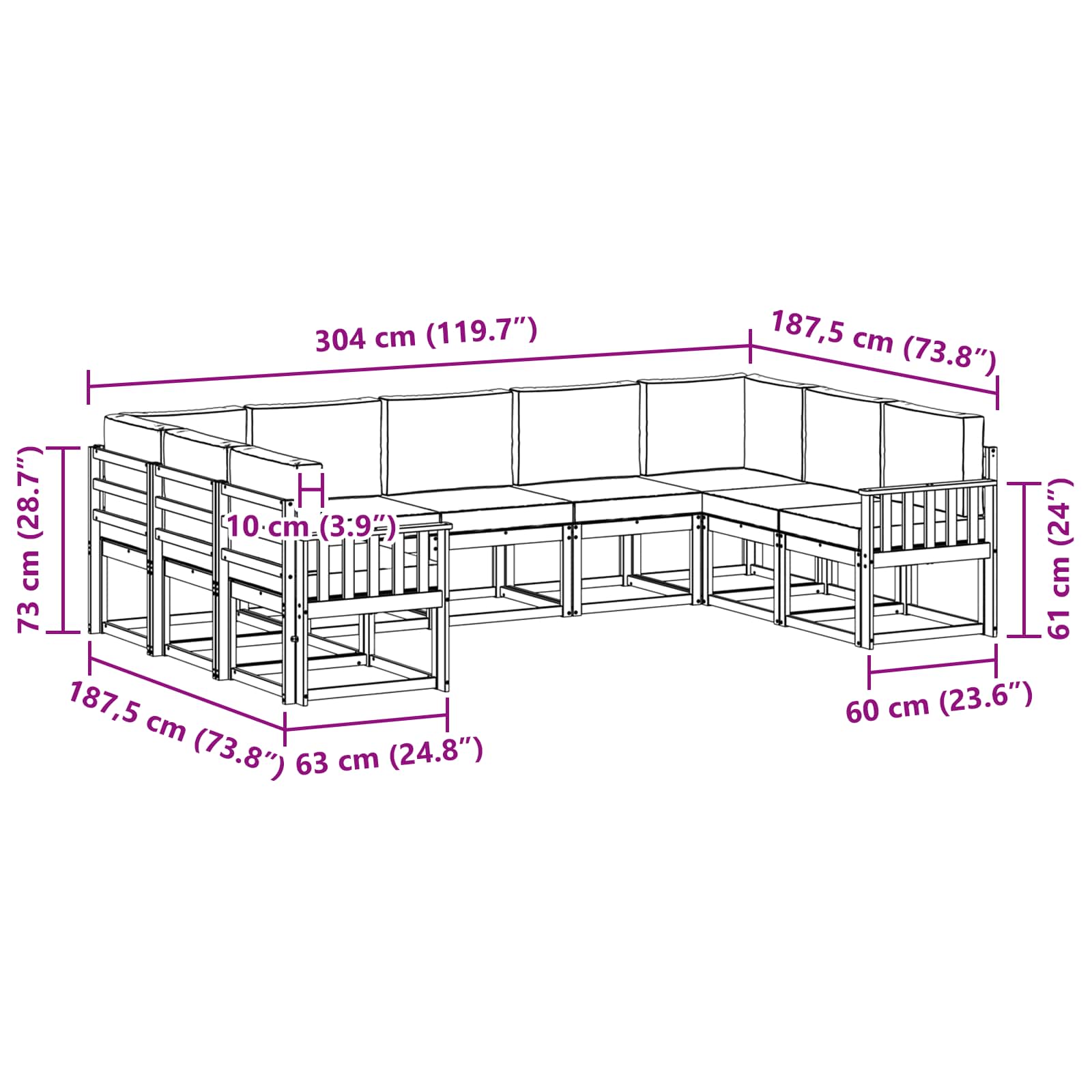 Set vanjskih sofa s jastukom 9 pcs Prirodna i bež