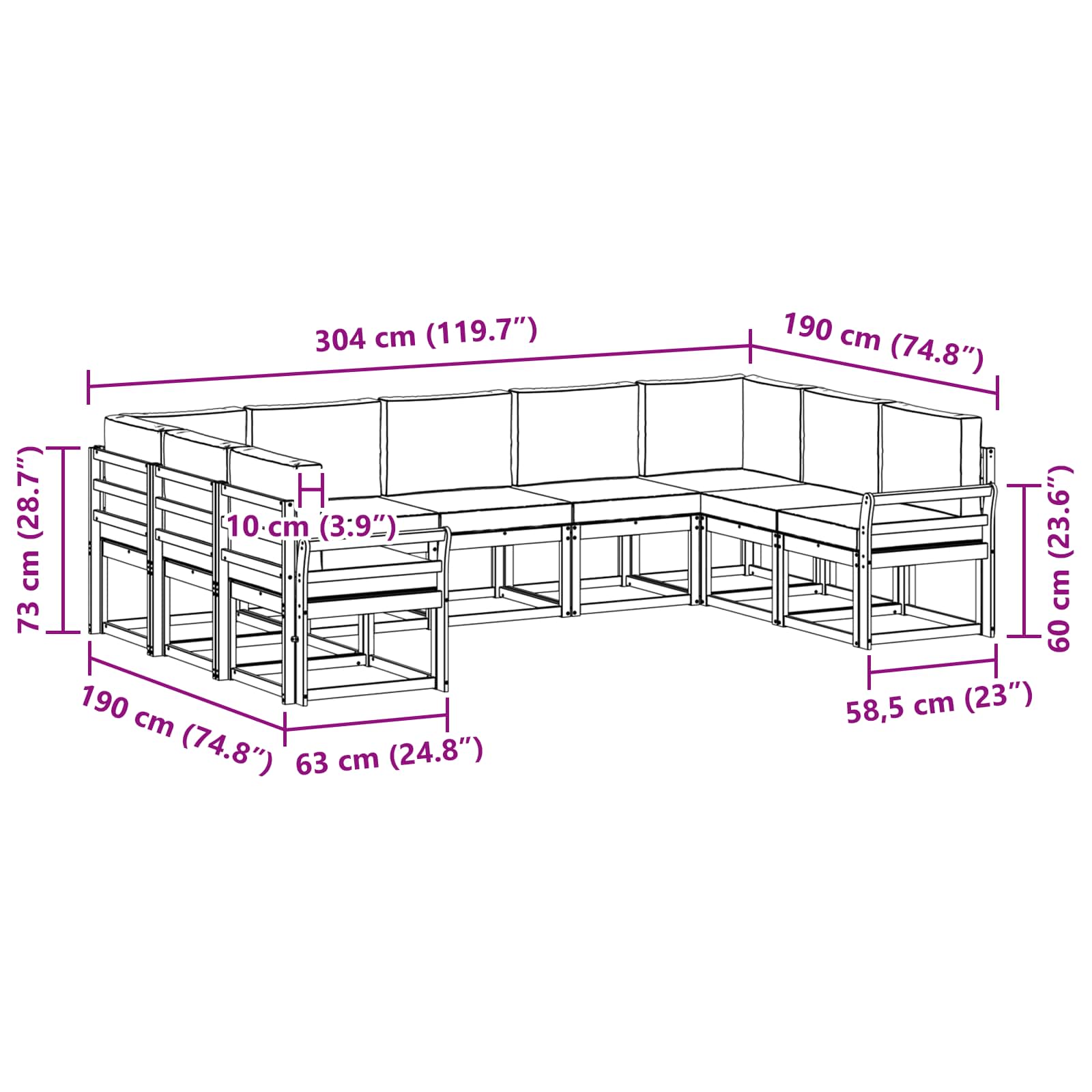 Set vanjskih sofa s jastukom 9 pcs Prirodna i bež