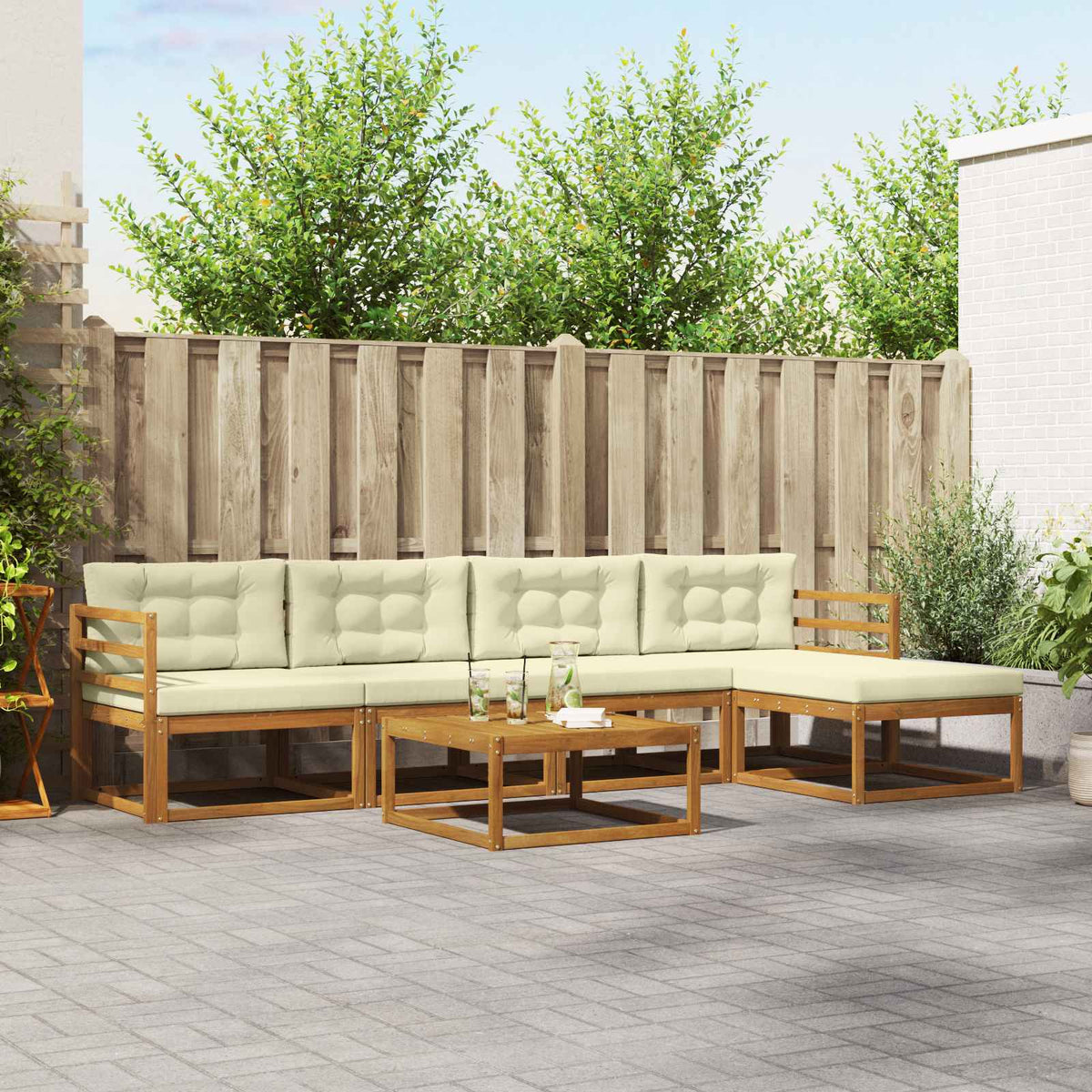 Set vanjskih sofa 6 kom. Prirodna i krem Smeđa 79 x 79 x 37 cm