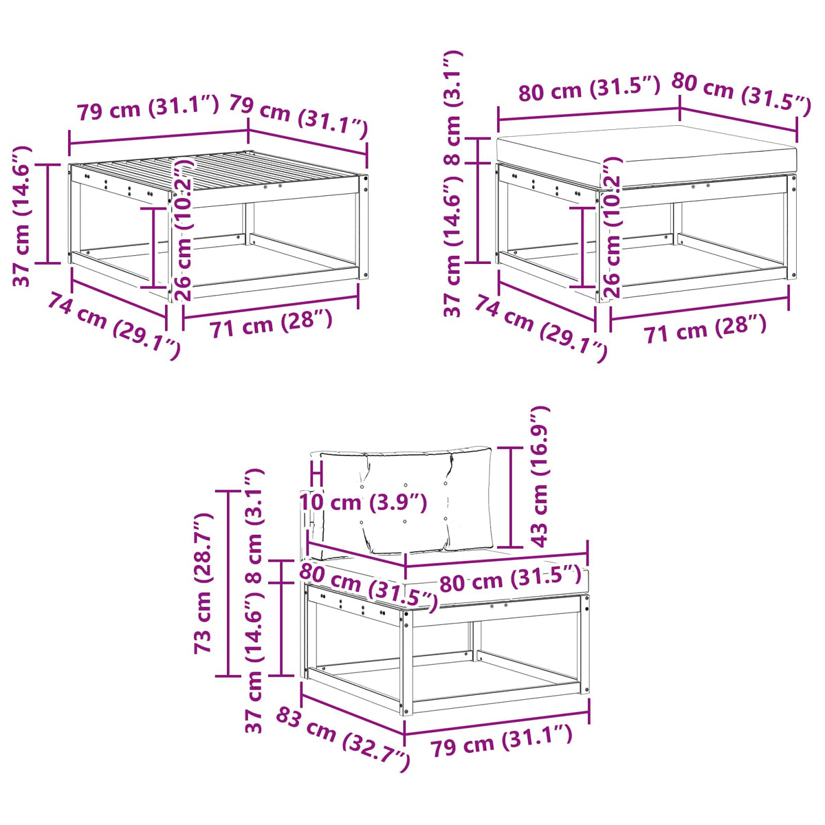 Set vanjskih sofa 6 kom. Prirodna i krem Smeđa 79 x 79 x 37 cm