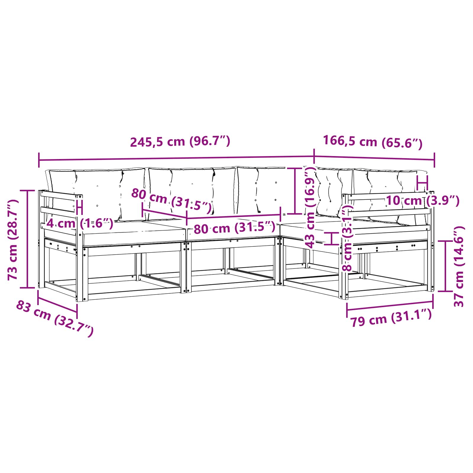 Set vanjskih sofa s jastukom 4 pcs Prirodna i bež