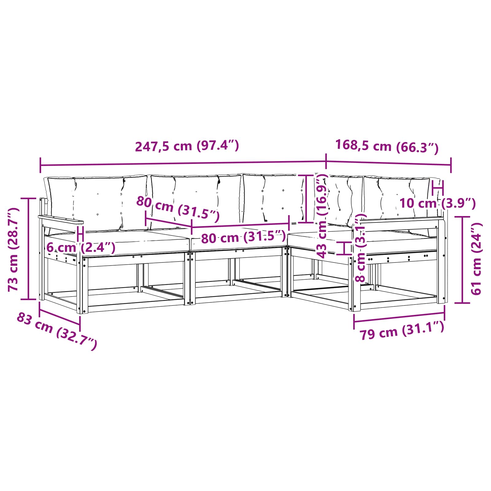 Set vanjskih sofa s jastukom 4 pcs Prirodna i bež