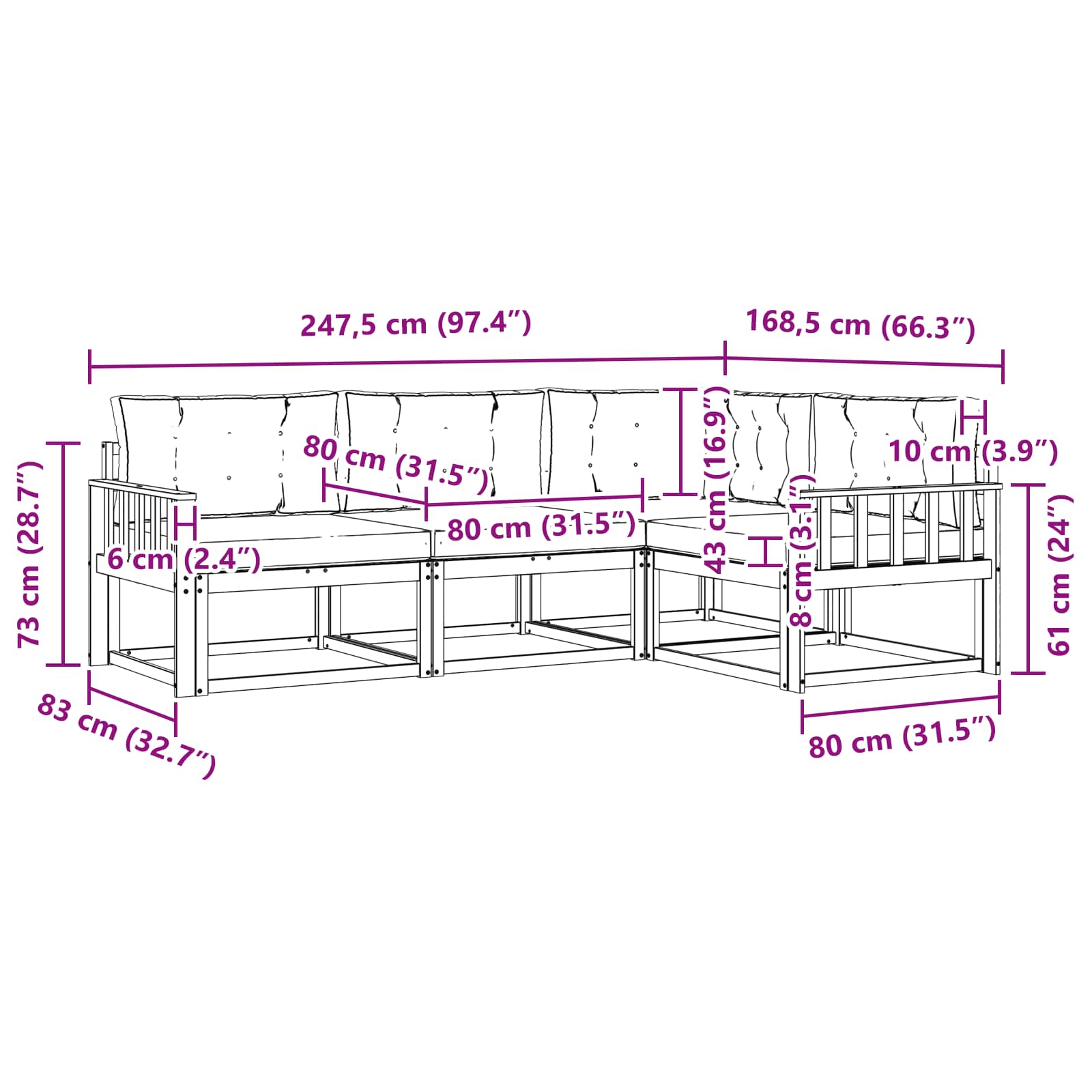Set vanjskih sofa s jastukom 4 pcs Prirodna i bež