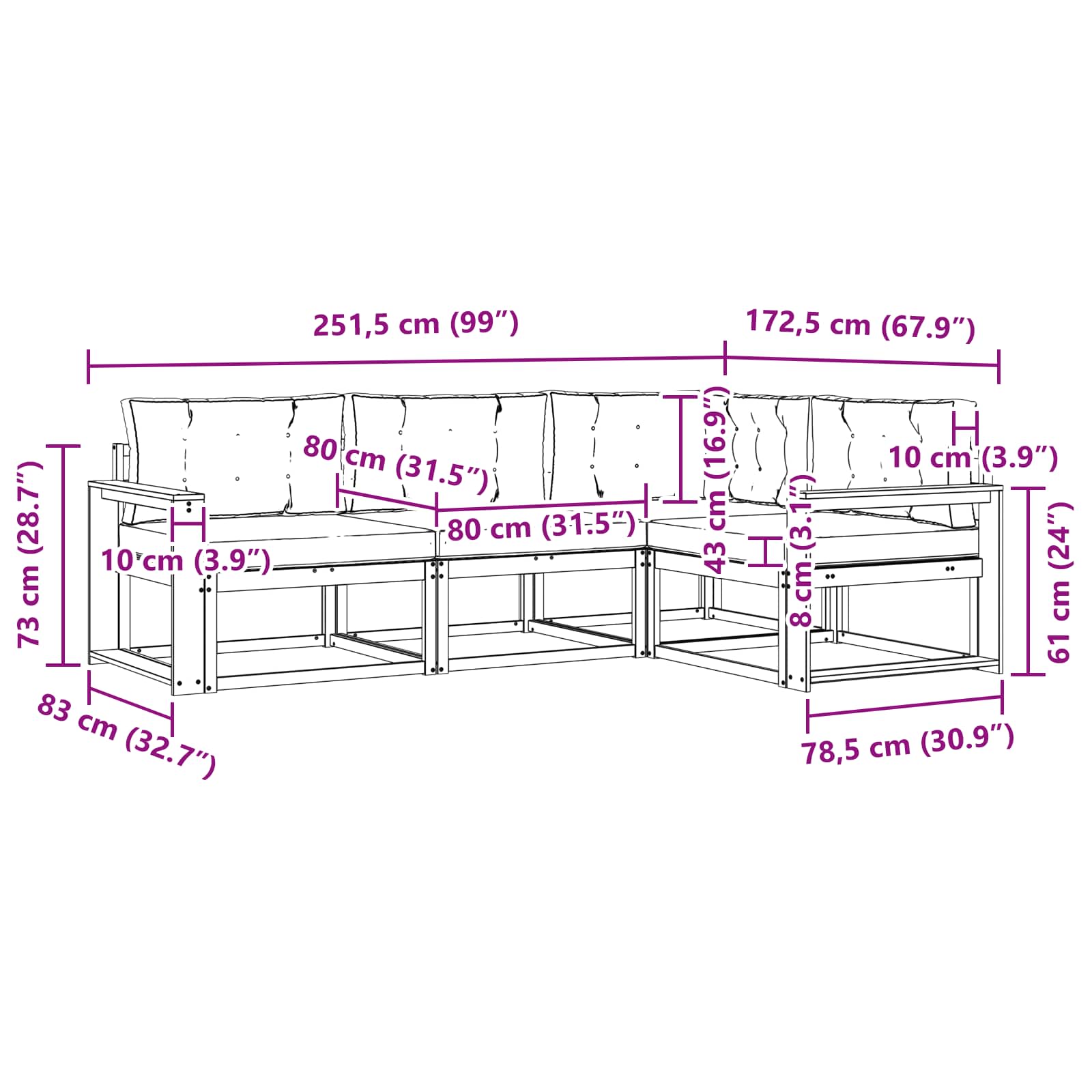 Set vanjskih sofa s jastukom 4 pcs Prirodna i bež