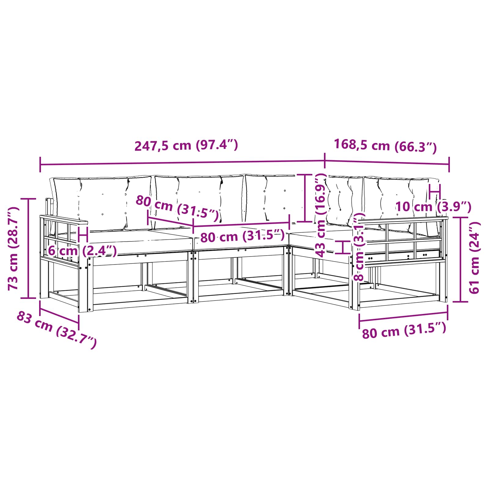 Set vanjskih sofa s jastukom 4 pcs Prirodna i bež