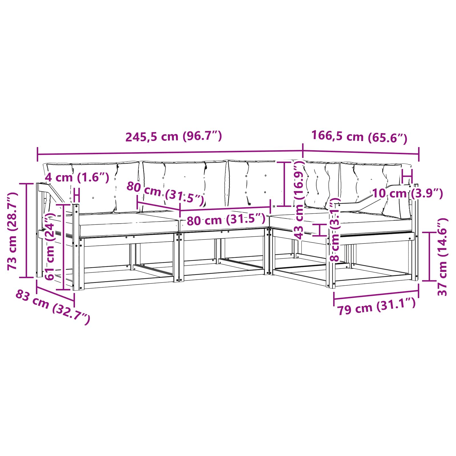 Set vanjskih sofa s jastukom 4 pcs Prirodna i bež
