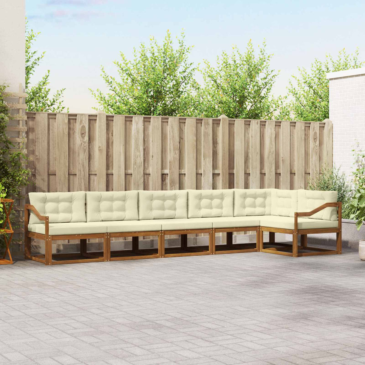 Set vanjskih sofa 6 kom. Prirodna i krem Smeđa 404 x 166,5 x 73 cm