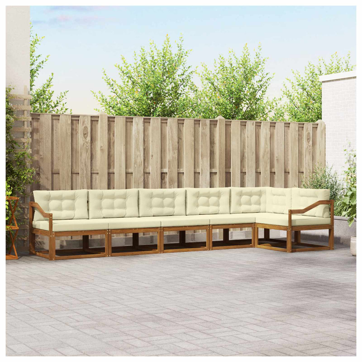 Set vanjskih sofa 6 kom. Prirodna i krem Smeđa 404 x 166,5 x 73 cm
