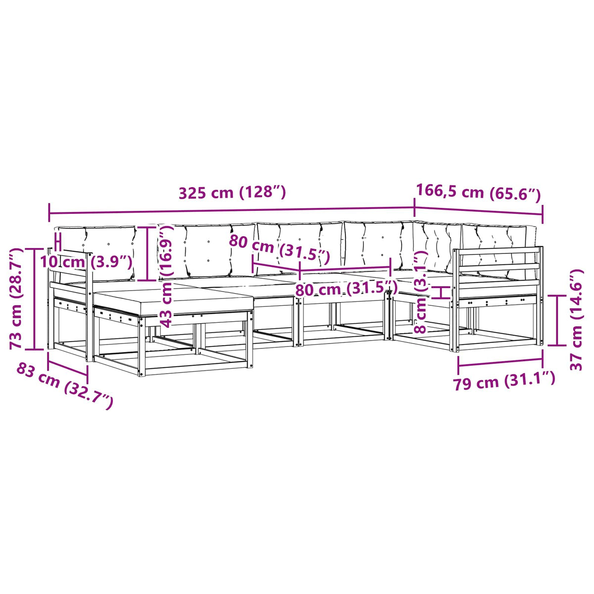 Set vanjskih sofa 6 kom. Prirodna i antracit Smeđa 325 x 166,5 x 73 cm