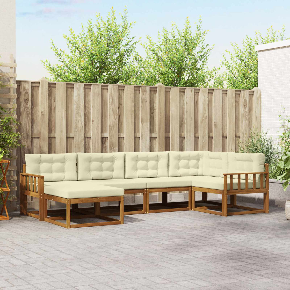 Set vanjskih sofa 6 kom. Prirodna i krem Smeđa 327 x 168,5 x 73 cm