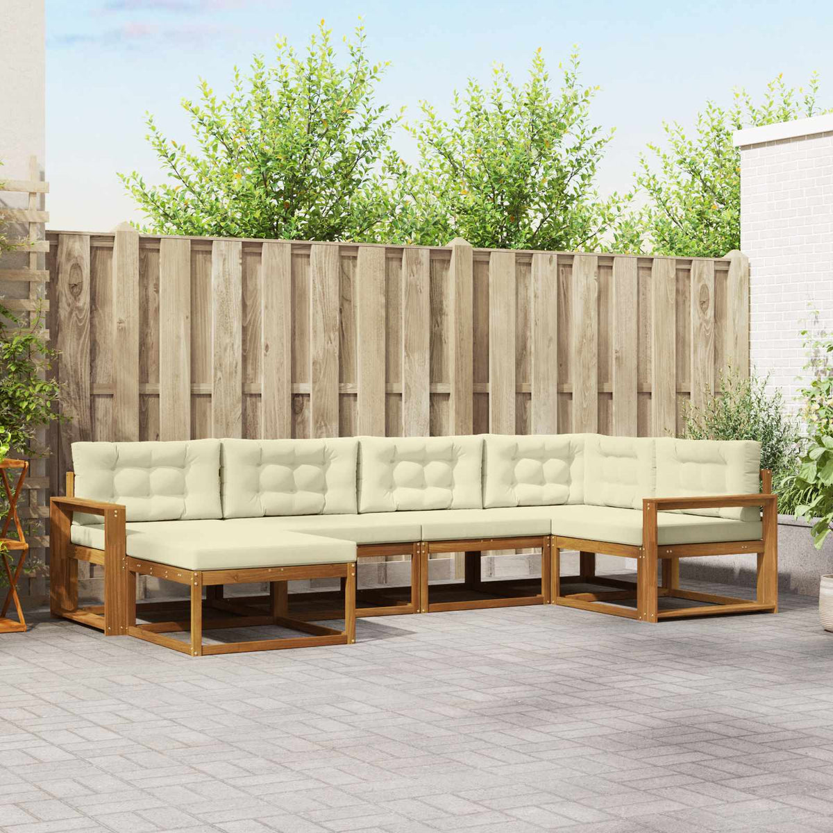 Set vanjskih sofa 6 kom. Prirodna i krem Smeđa 331 x 172,5 x 73 cm