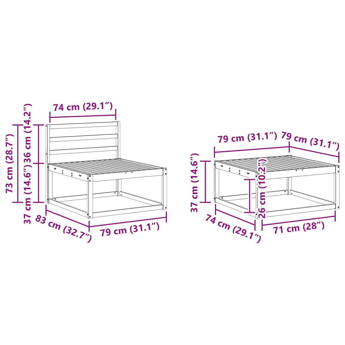 Set vanjskih sofa 6 kom. Prirodna Čvrsto drvo akacije Smeđa 333 x 162,5 x 73 cm