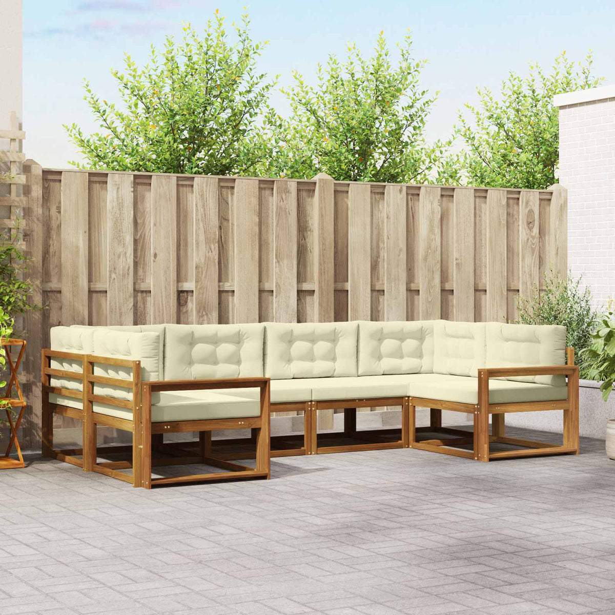 Set vanjskih sofa 6 kom. Prirodna i krem Smeđa 325 x 172,5 x 73 cm