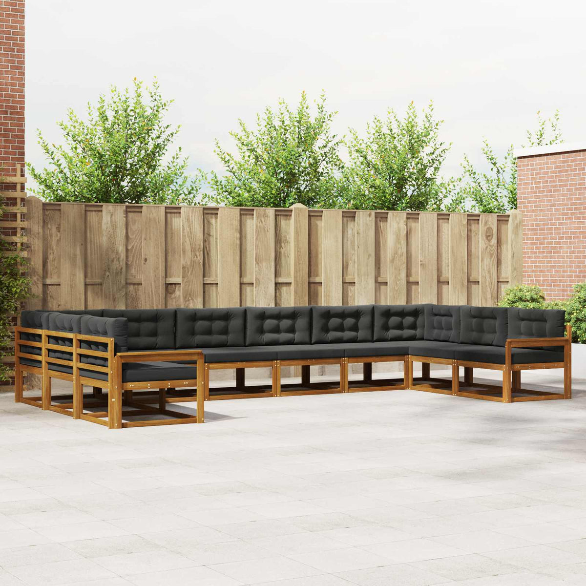 Set vanjskih sofa 10 kom. Prirodna i antracit Smeđa 483 x 247,5 x 73 cm