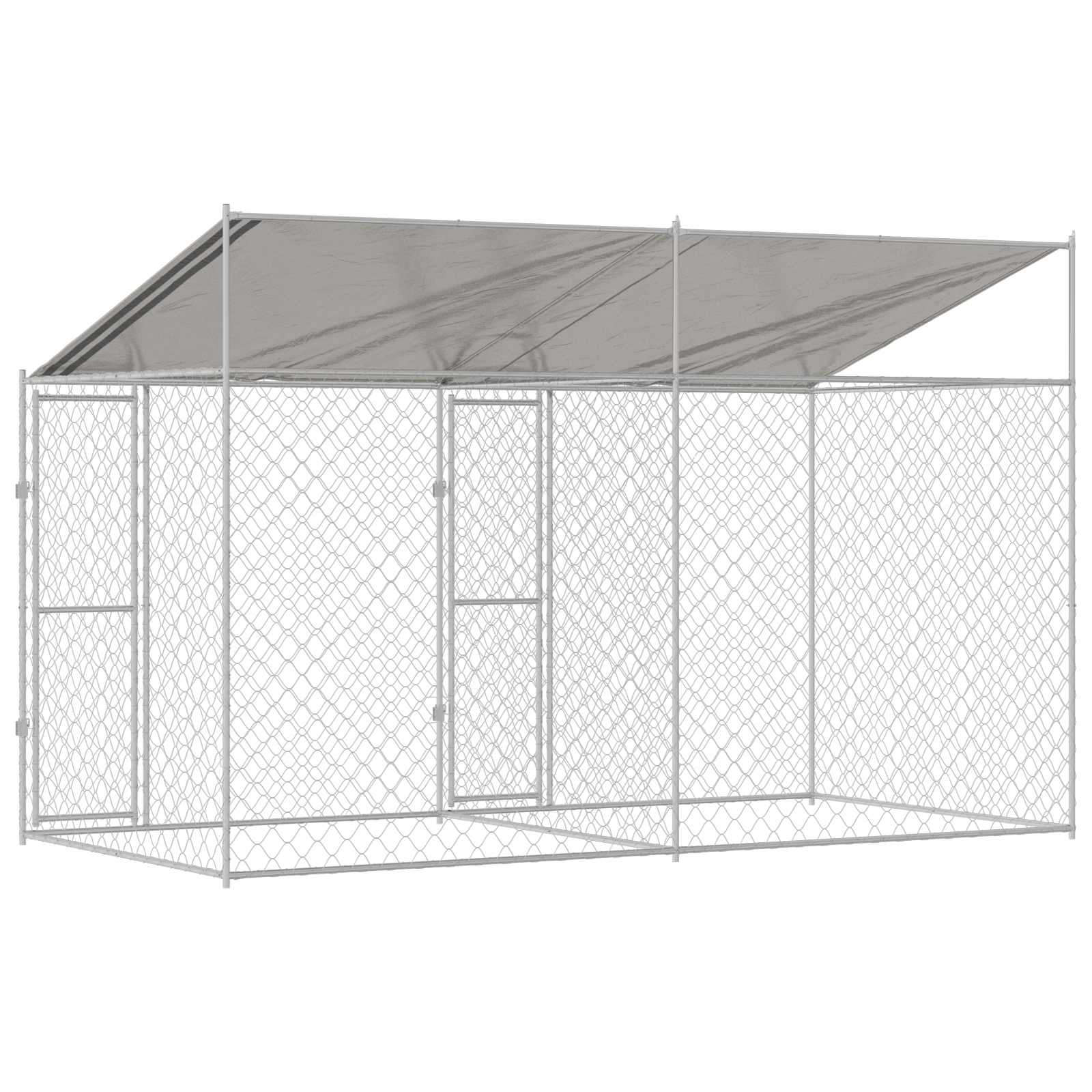 Kavez za psa s krovom Srebrno 400 x 200 x 256 cm Čelik i PE