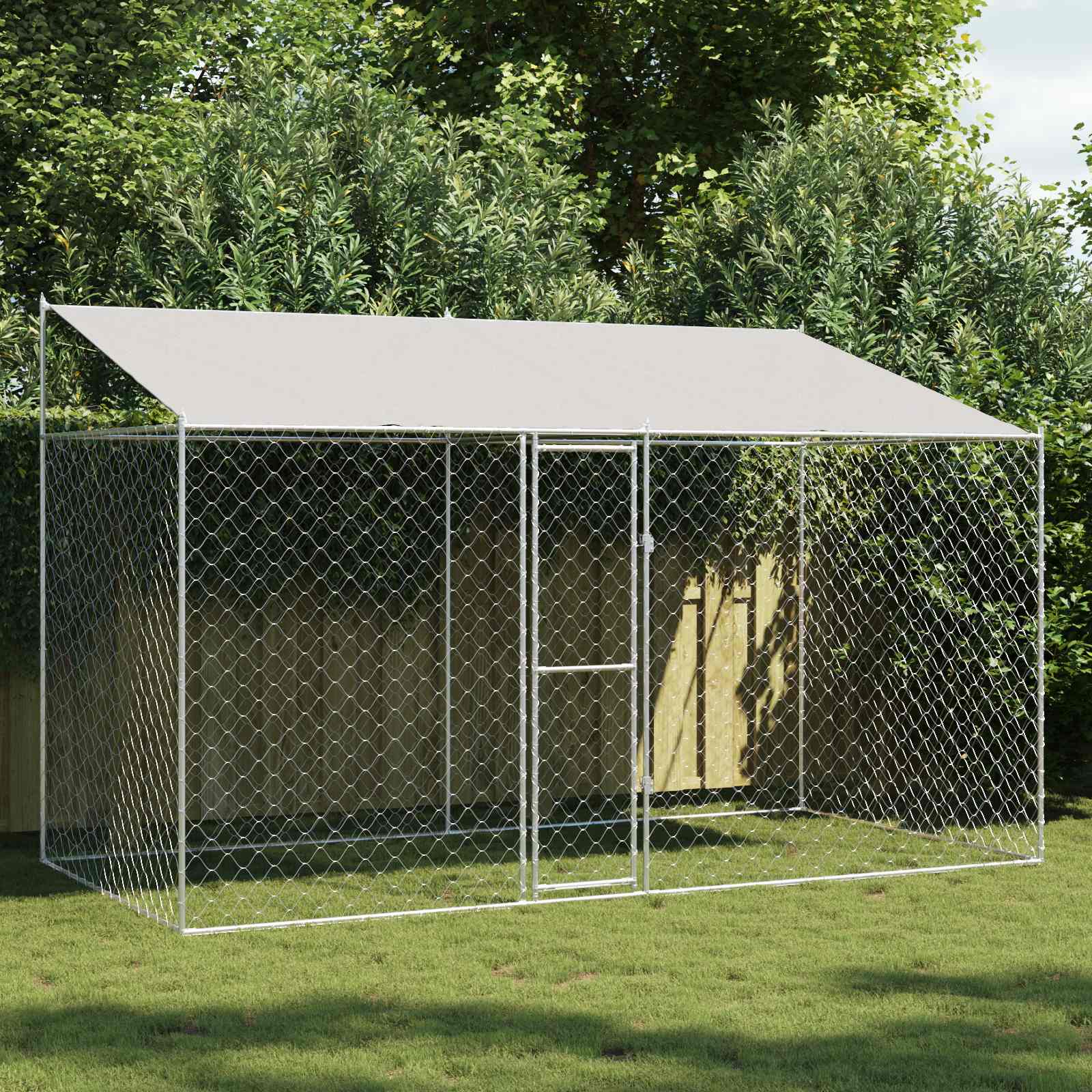 Kavez za psa s krovom Srebrno 400 x 200 x 256 cm Čelik i PE