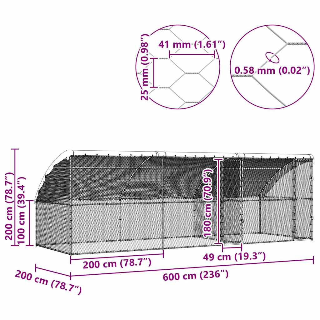 Kavez za piliće 3 pcs Srebrno 600 x 200 x 200 cm Cinkani čelik