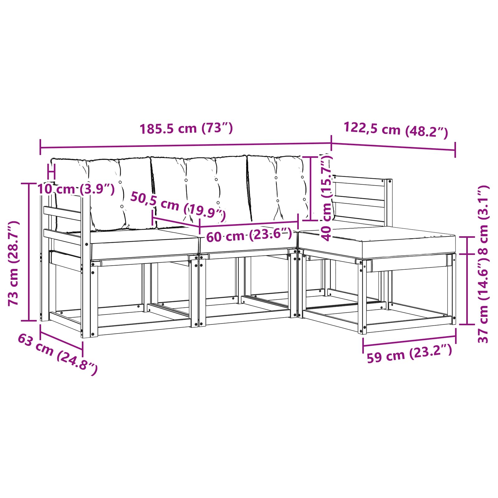 Set vanjskih sofa s jastukom 4 pcs Prirodna i bež