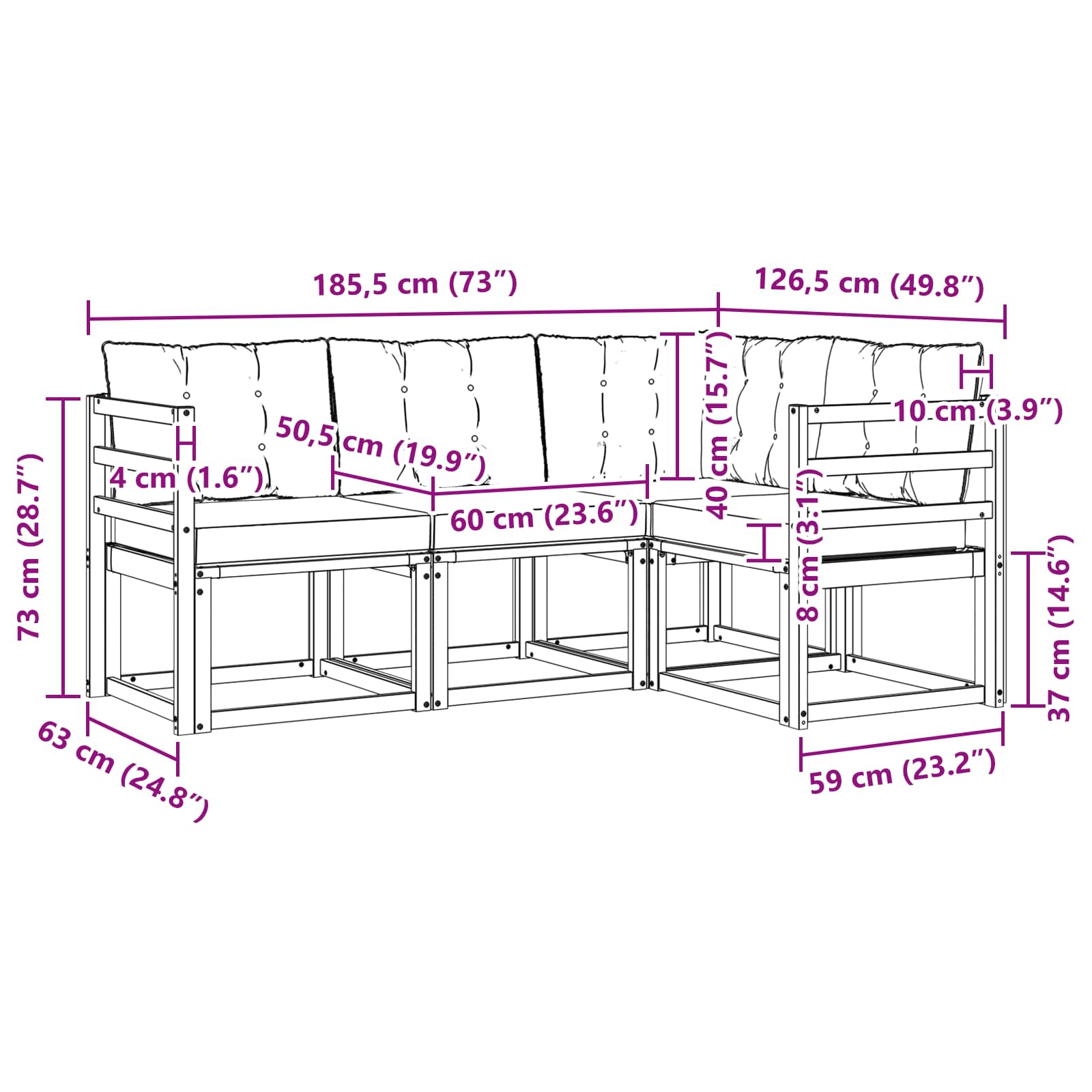 Set vanjskih sofa s jastukom 4 pcs Prirodna i bež